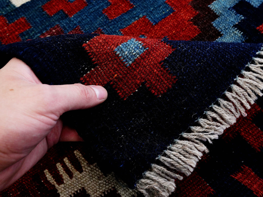 4x4 Ft Blue Square Killim Rug - Afghan Handwoven Flatweave