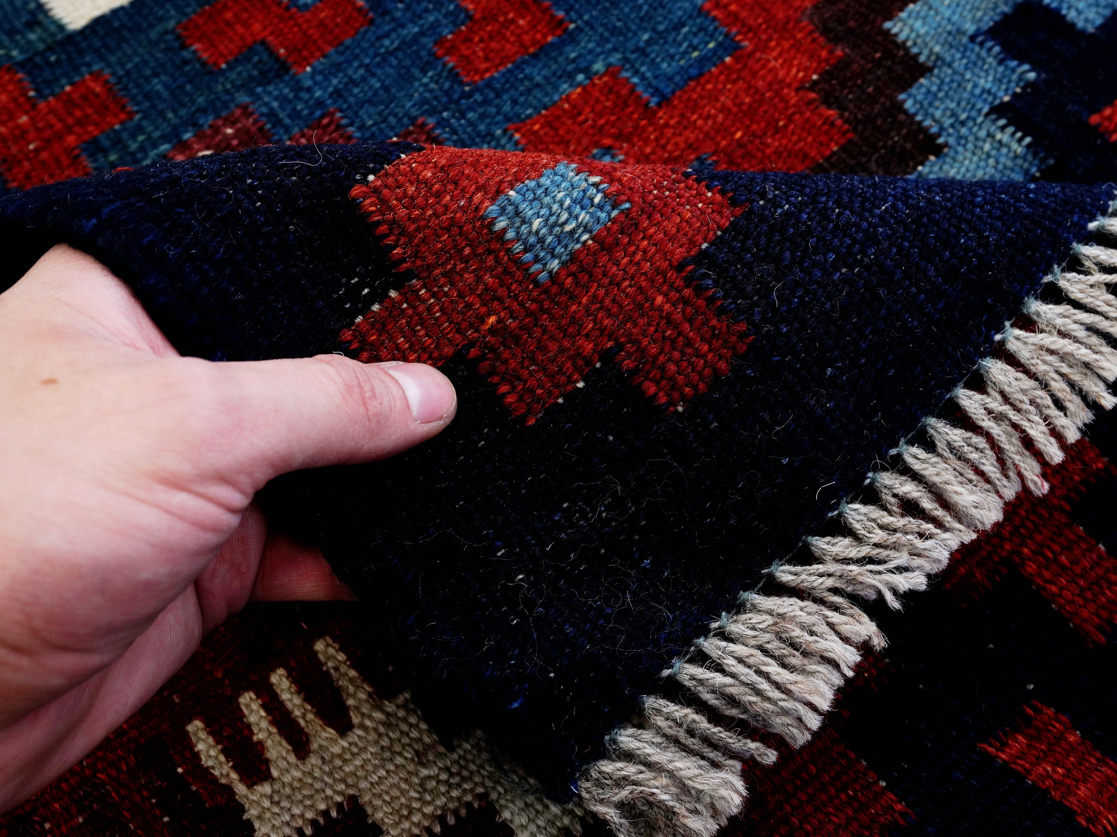 4x4 Ft Blue Square Killim Rug - Afghan Handwoven Flatweave