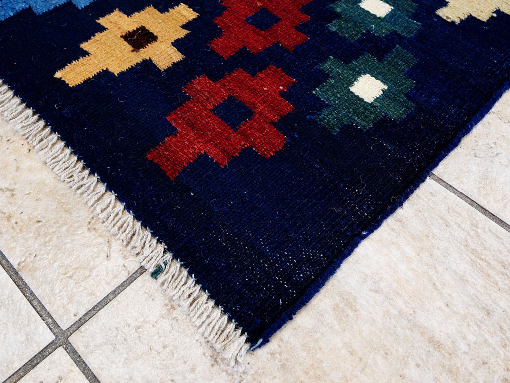 4x6 Ft Navy Blue Kilim Rug - Tribal Flat Weave - Scandinavian Design