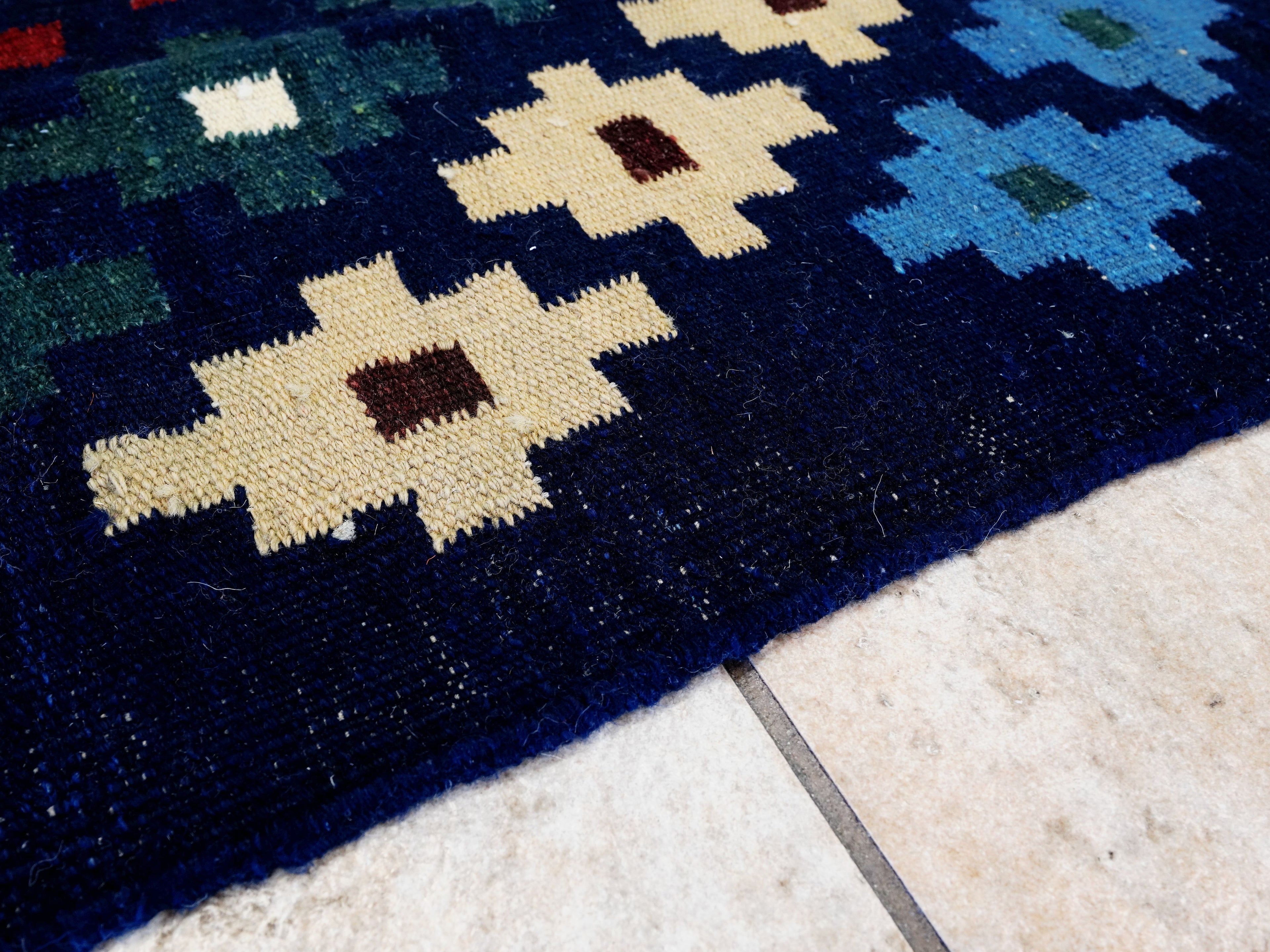 4x6 Ft Navy Blue Kilim Rug - Tribal Flat Weave - Scandinavian Design