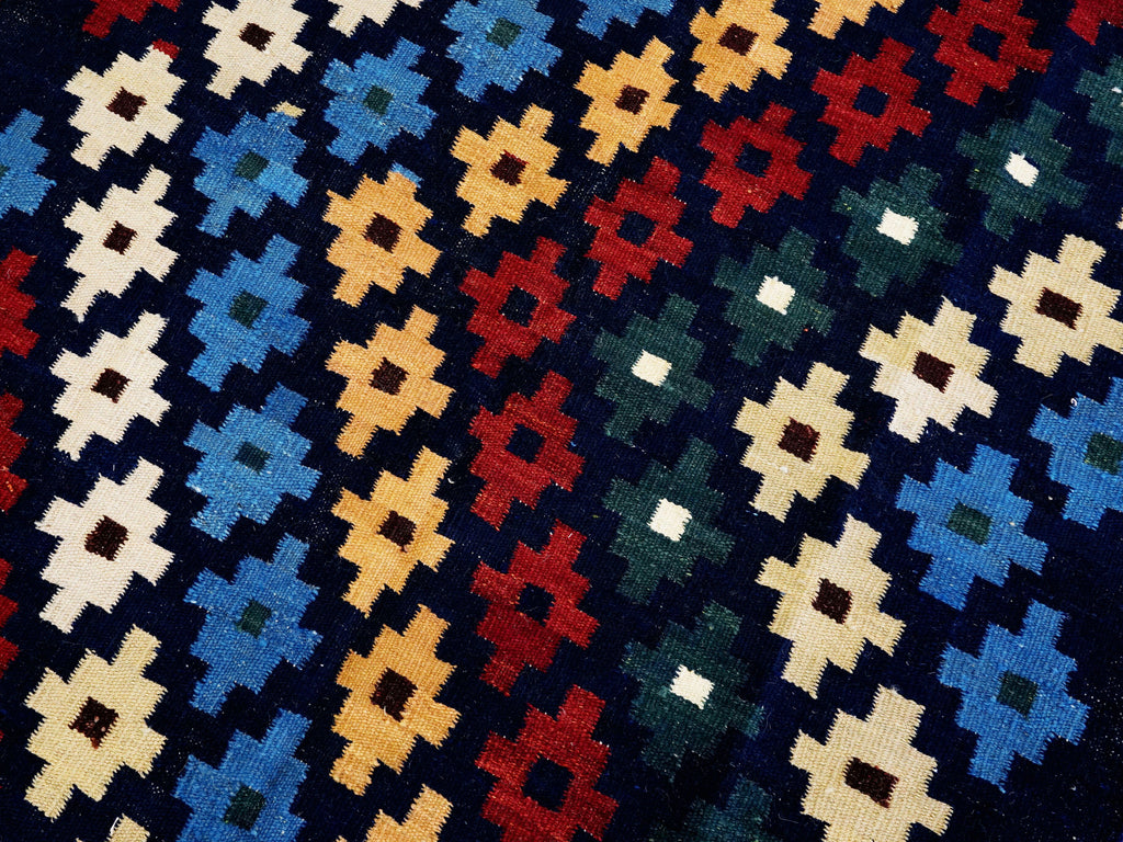 4x6 Ft Navy Blue Kilim Rug - Tribal Flat Weave - Scandinavian Design