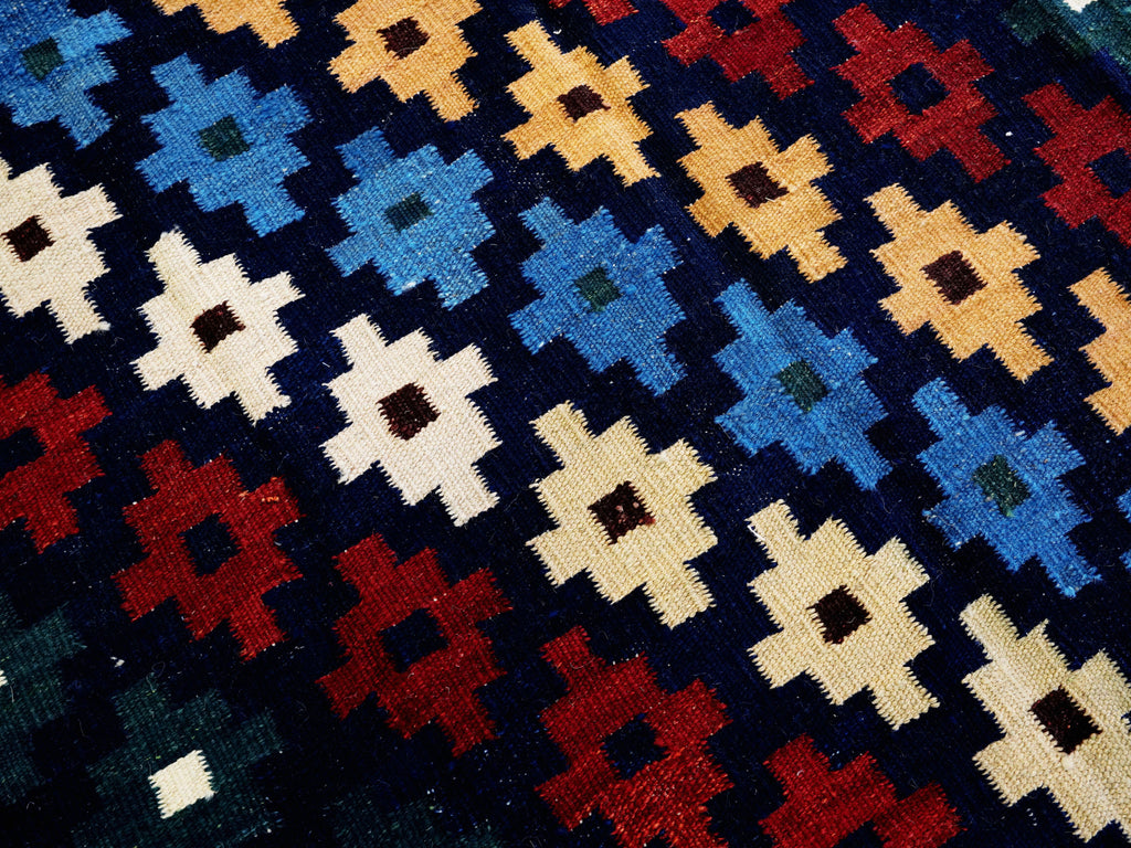 4x6 Ft Navy Blue Kilim Rug - Tribal Flat Weave - Scandinavian Design