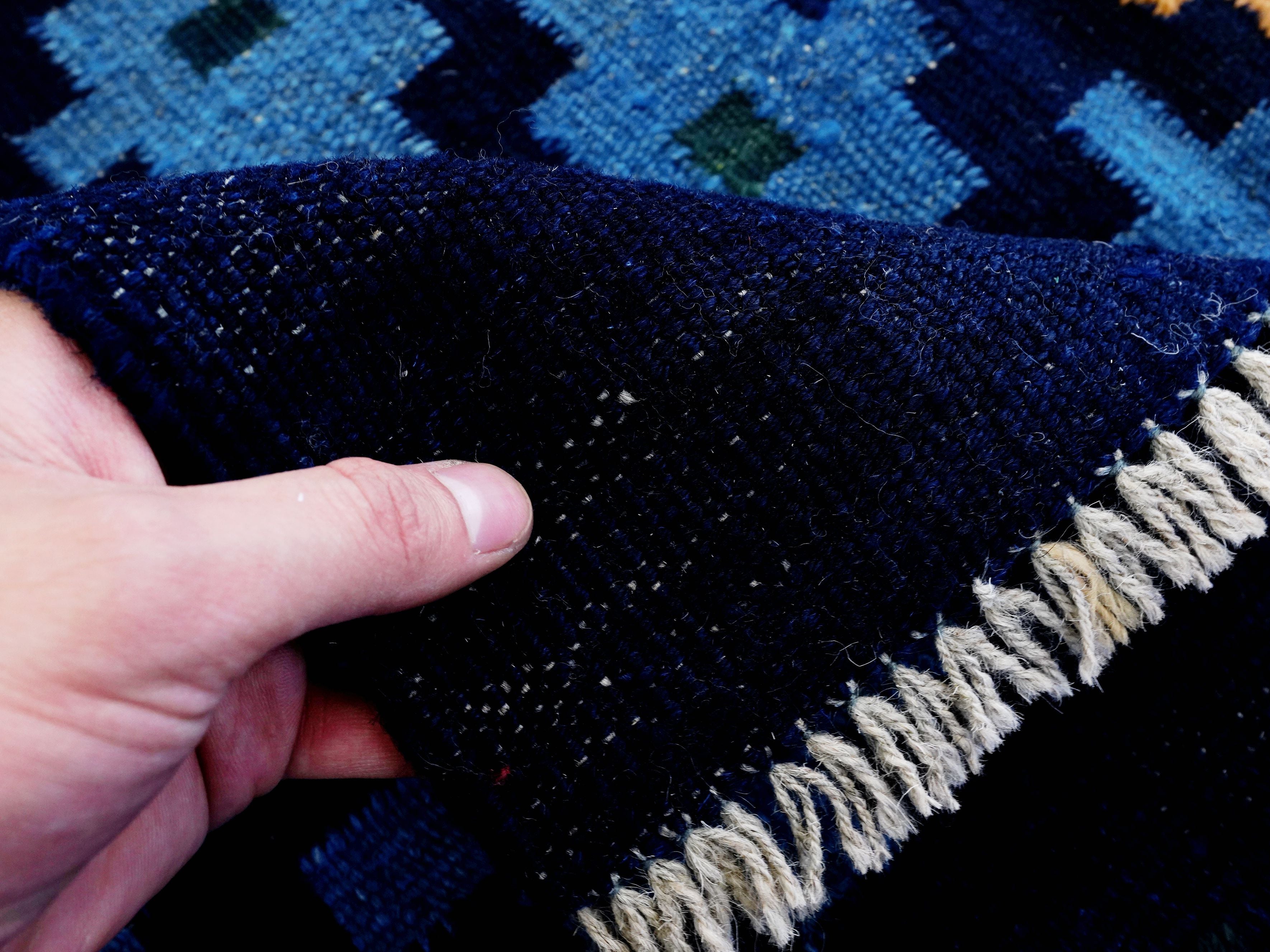 4x6 Ft Navy Blue Kilim Rug - Tribal Flat Weave - Scandinavian Design