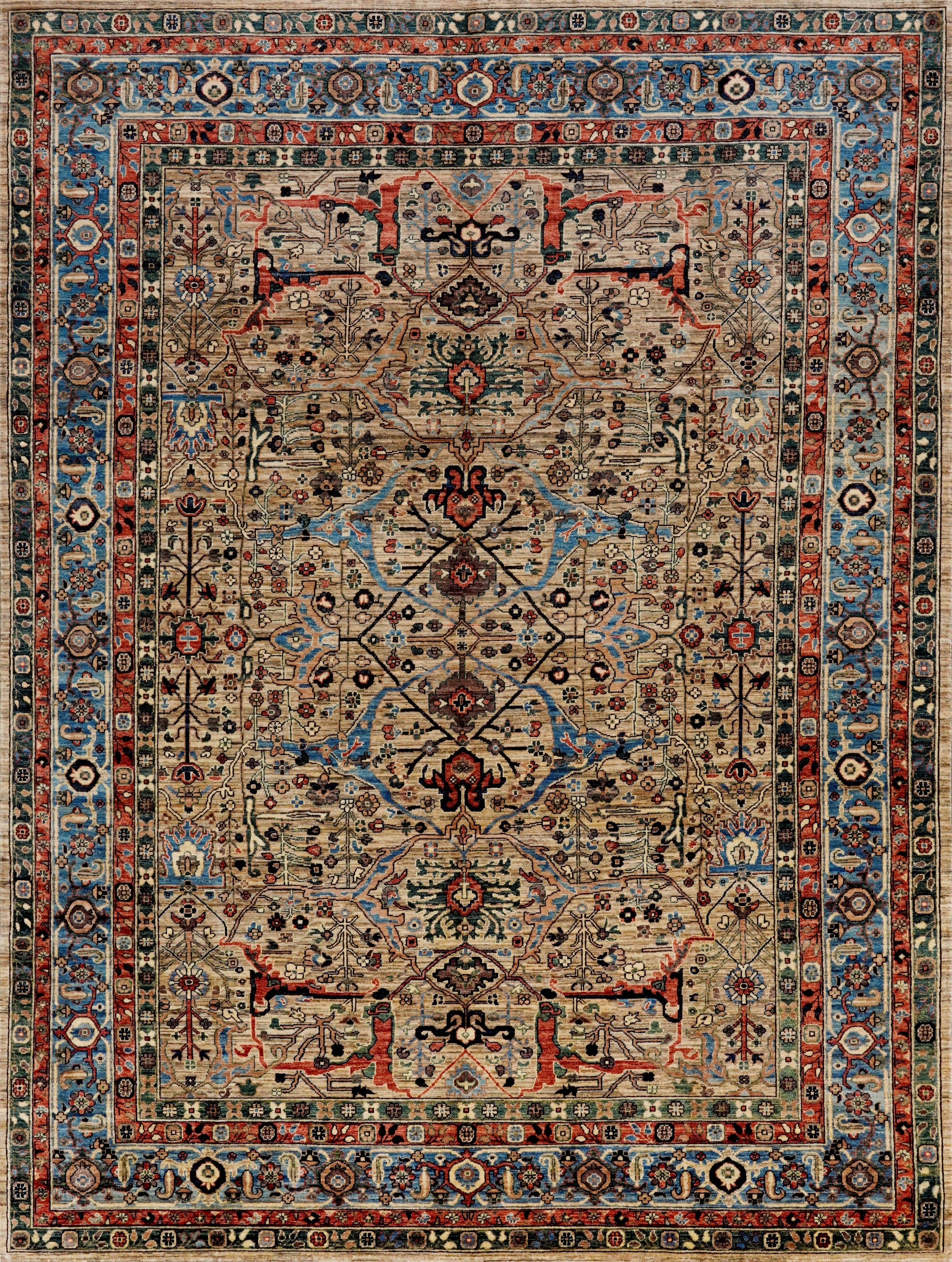 9x12 Ft Brown Afghan Rug - Hand Knotted Traditional Rug