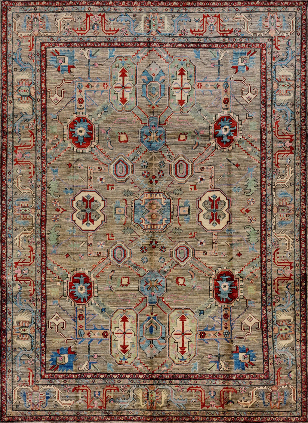 9x12 Ft Brown Oriental Rug - Hand Knotted Traditional Afghan Rug