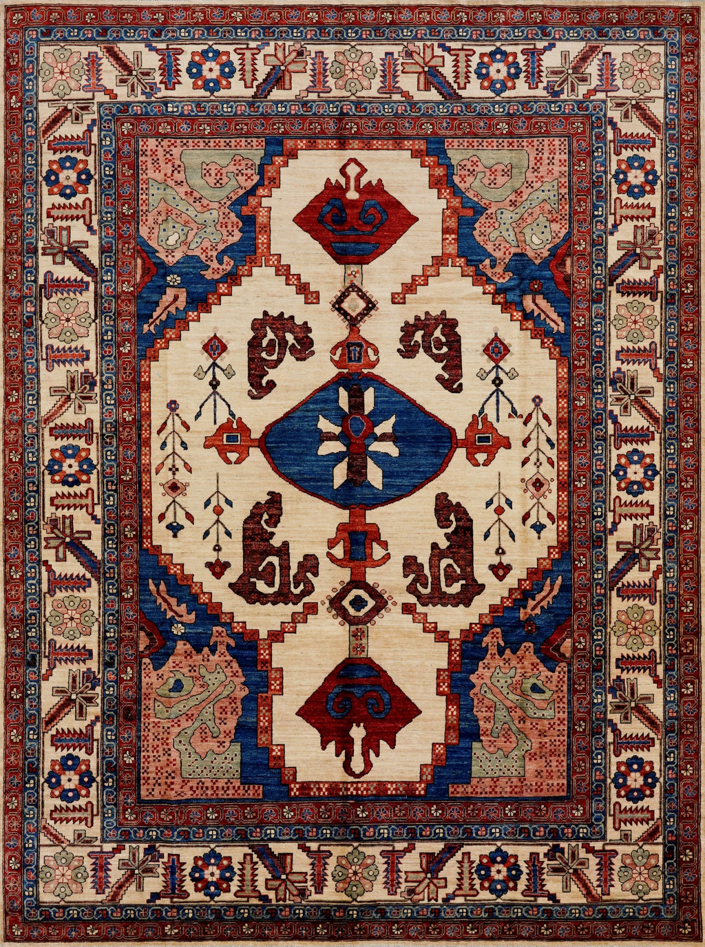 9x12 Ft Red & Beige Afghan Rug - Hand Knotted Traditional Rug