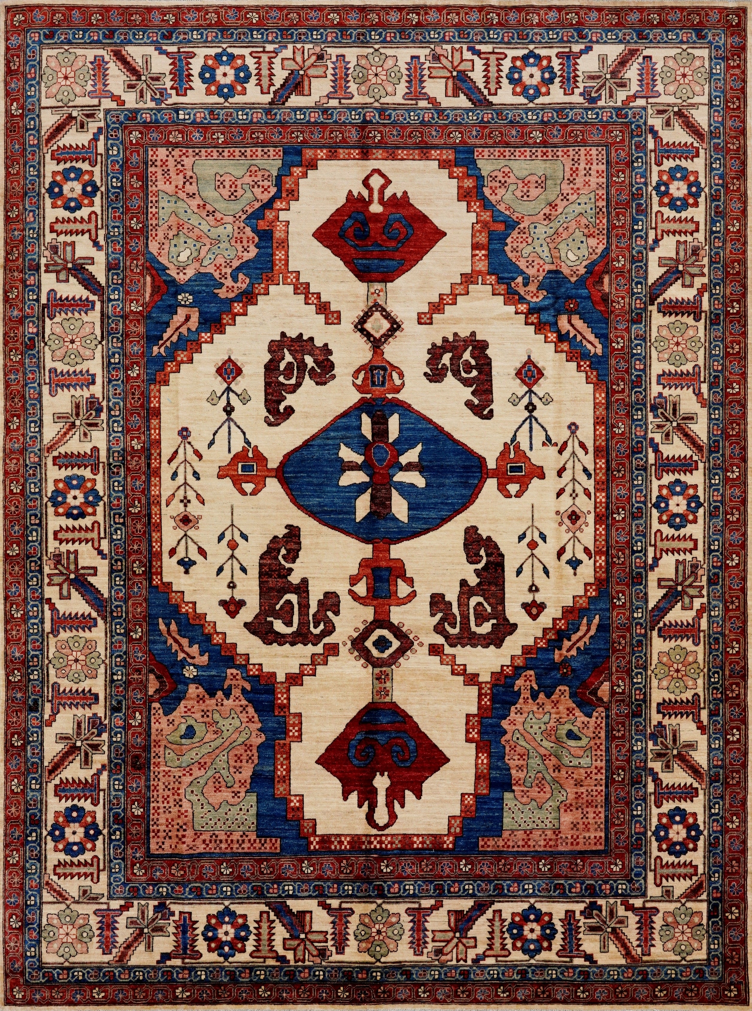 9x12 Ft Red & Beige Afghan Rug - Hand Knotted Traditional Rug