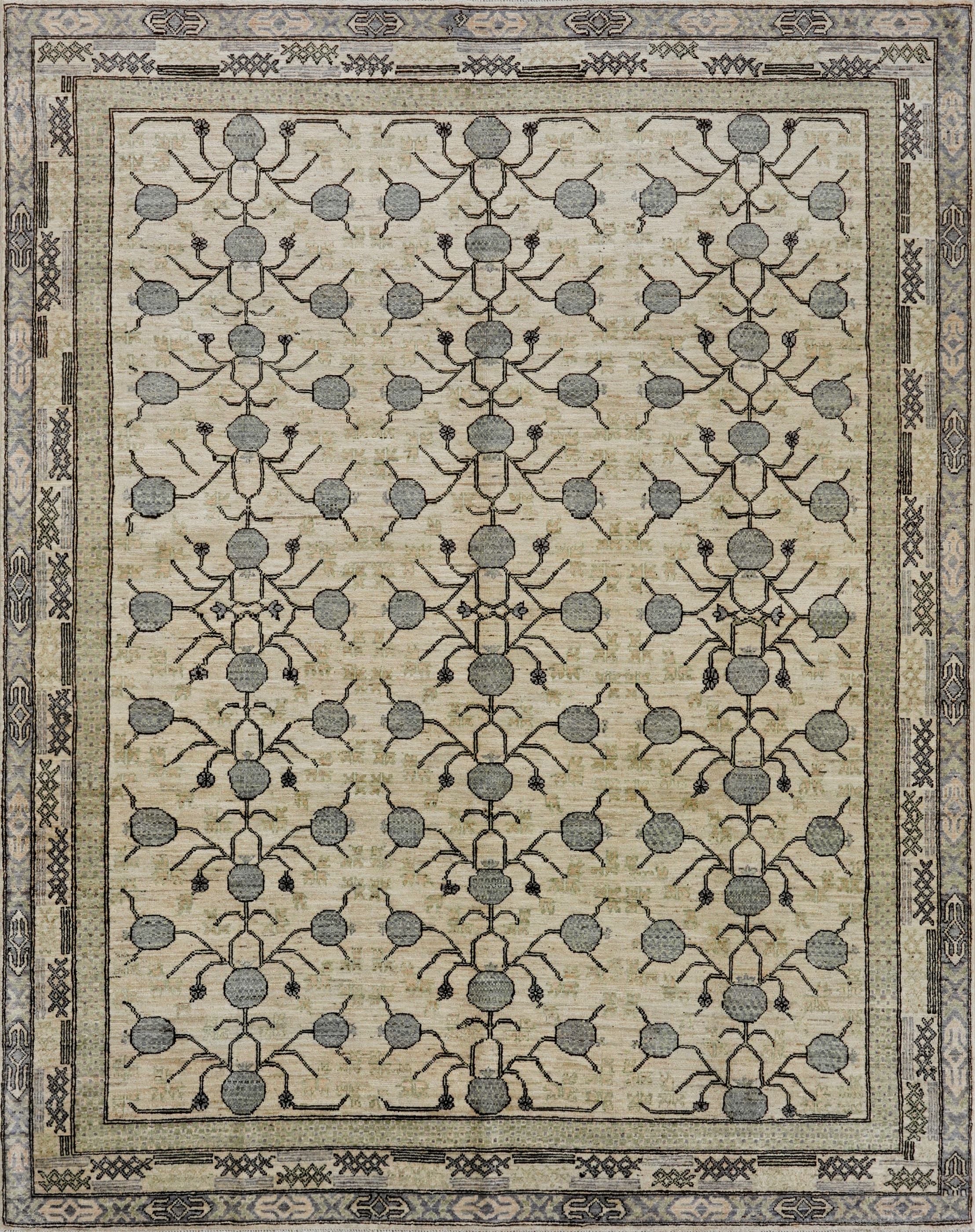 8x10 Ft Beige Green Oushak  Rug - Hand Knotted Afghan Rug