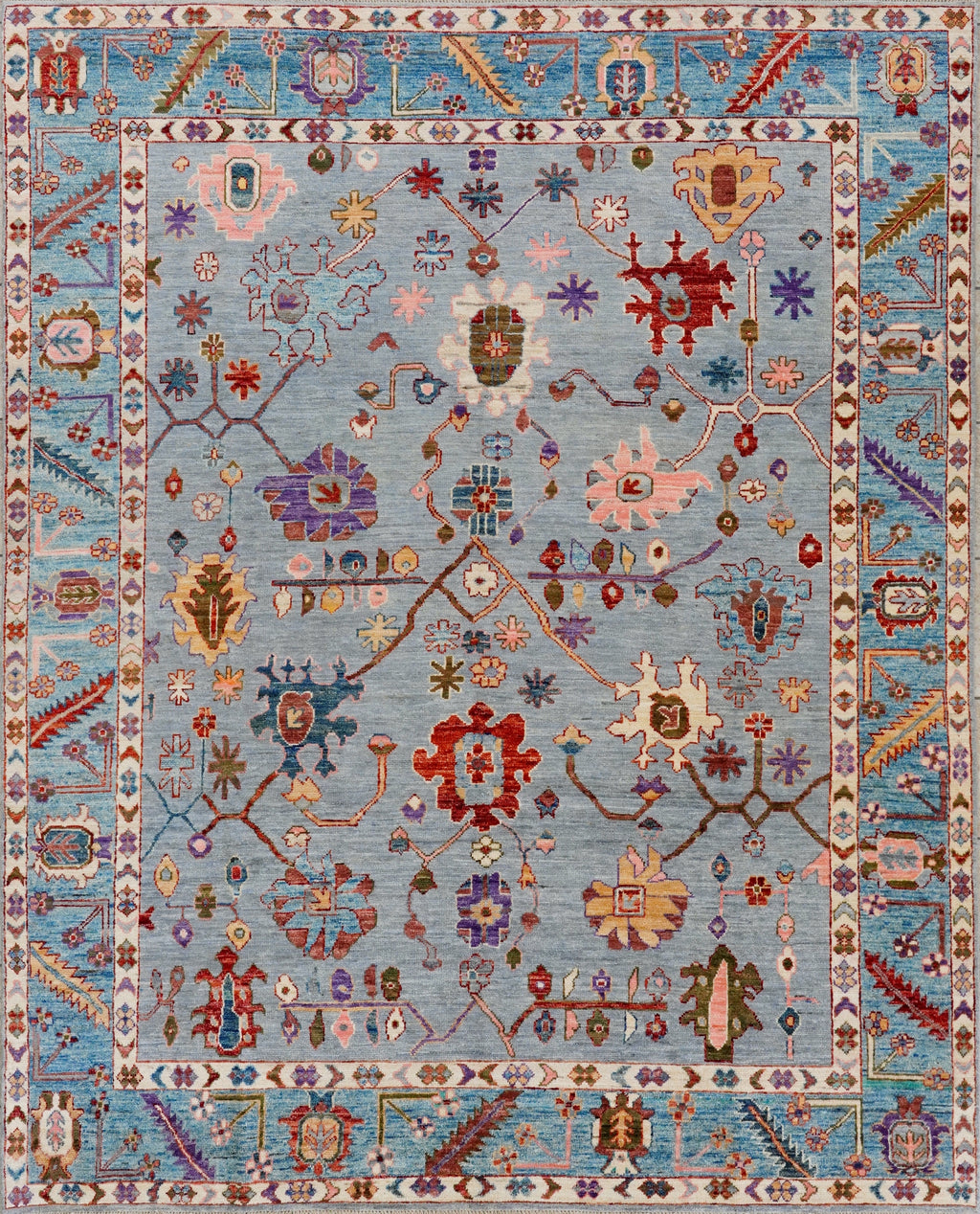8x10 Ft Blue & Gray Oushak Rug - Afghan Hand Knotted Area Rug