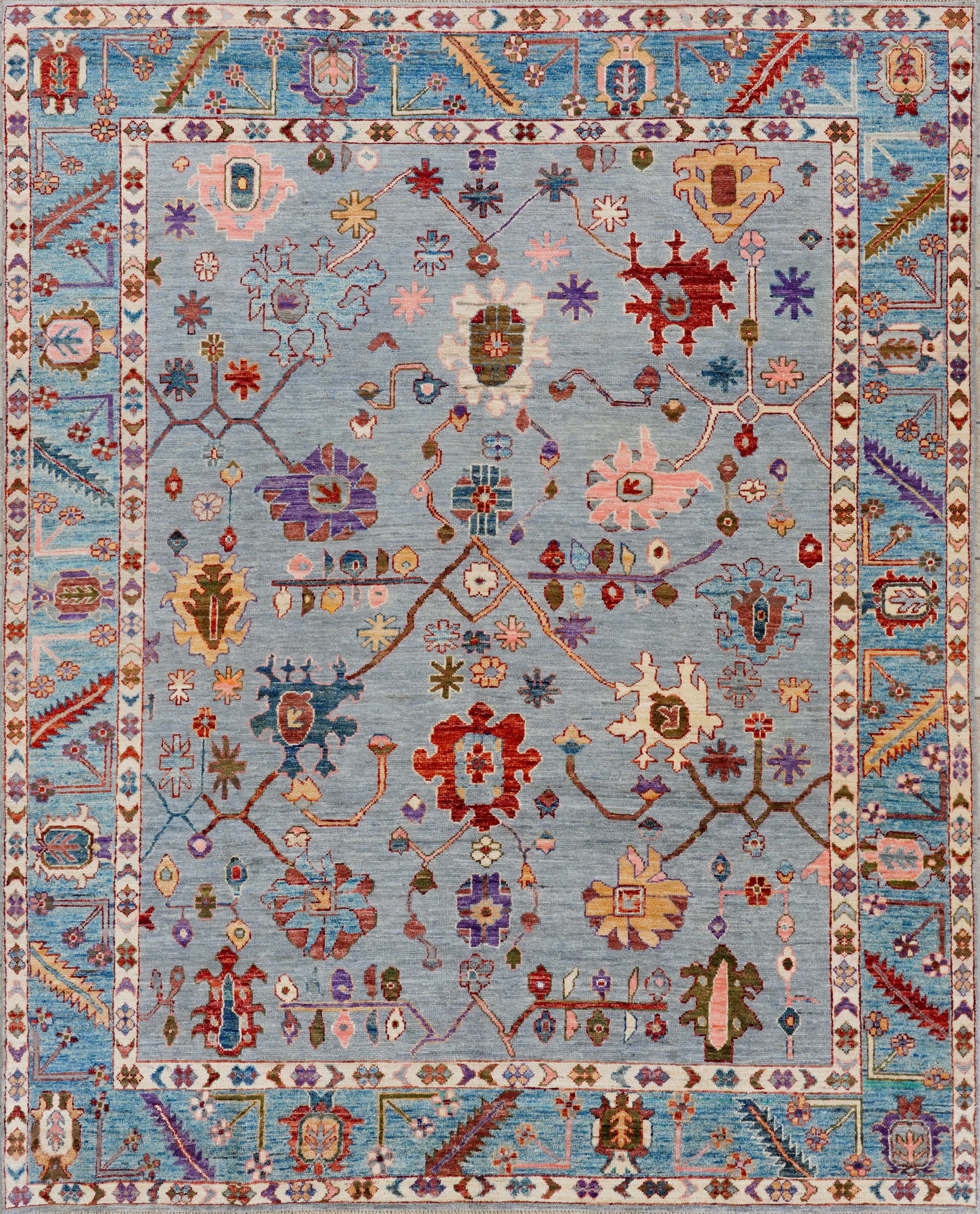 8x10 Ft Blue & Gray Oushak Rug - Afghan Hand Knotted Area Rug