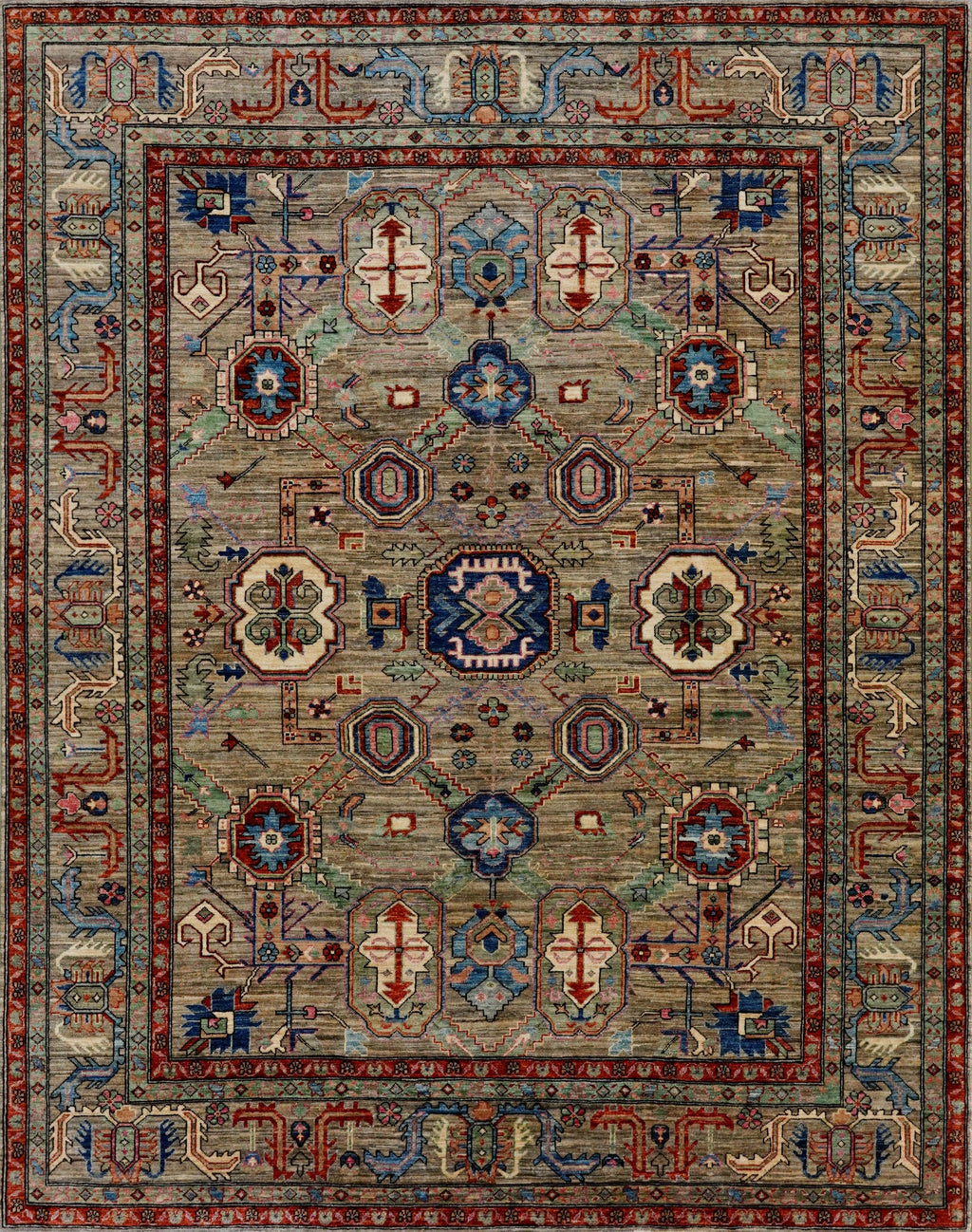 8x10 Ft Brown Oriental Rug - Hand Knotted Afghan Rug