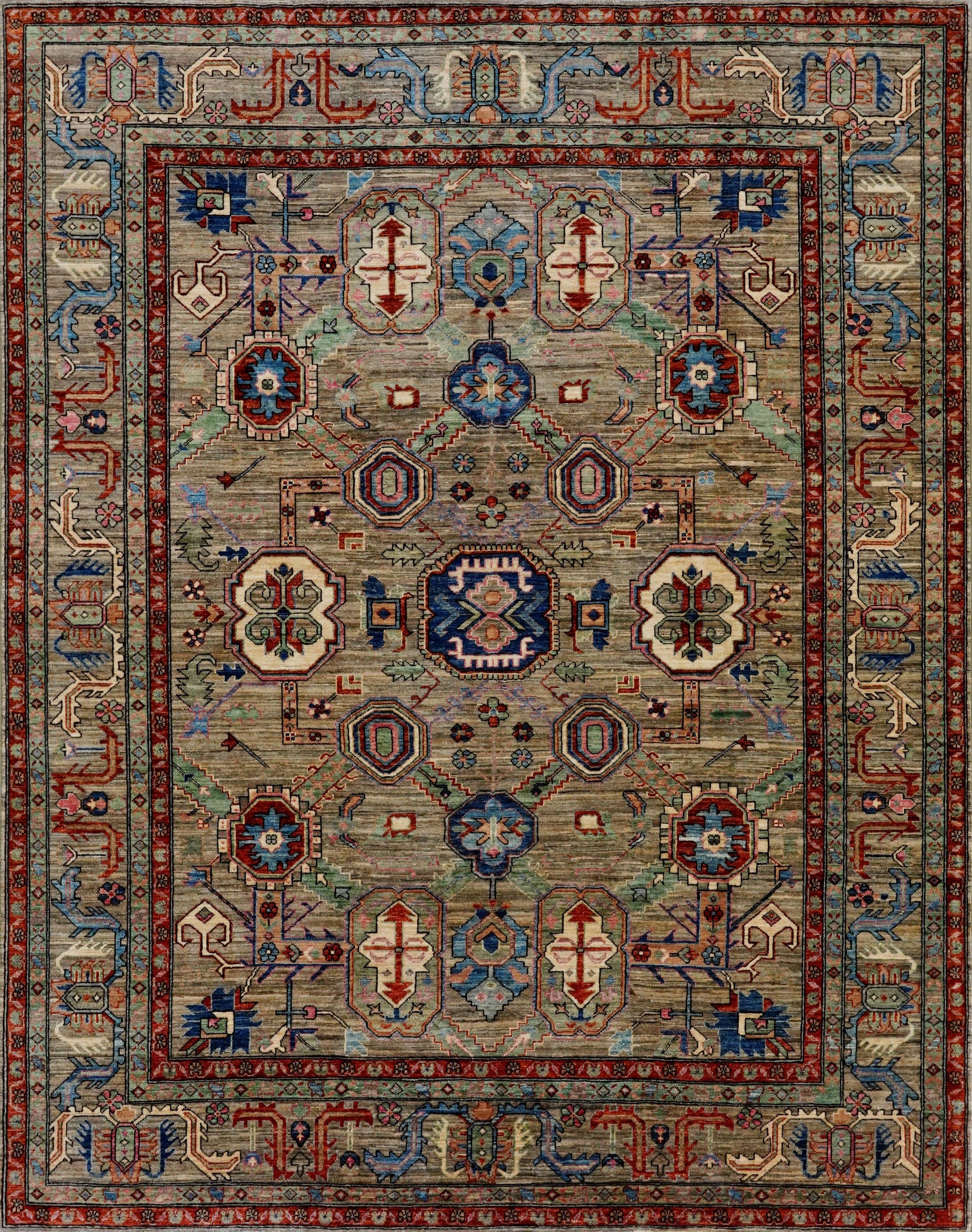 8x10 Ft Brown Oriental Rug - Hand Knotted Afghan Rug