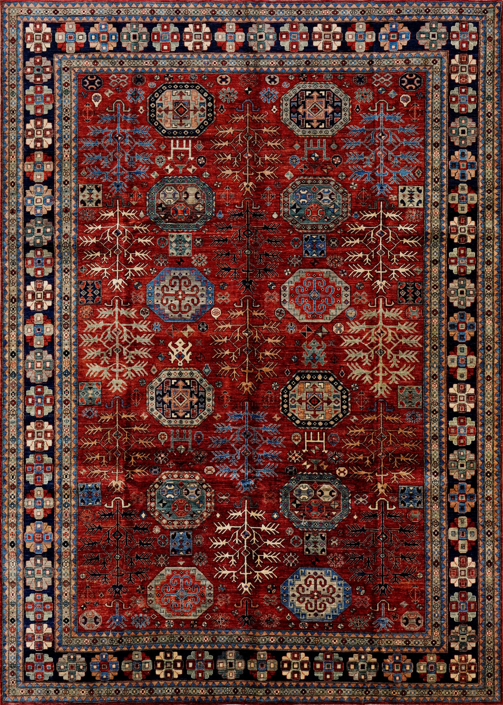 10x14 Ft Red Oriental Rug - Hand Knotted Afghan Wool Rug