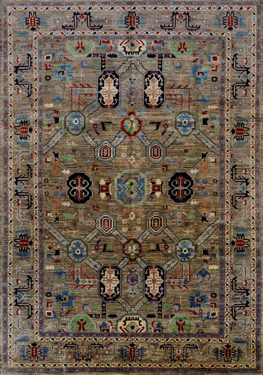 10x14 Ft Brown Oriental Area Rug - Hand Knotted Afghan Rug