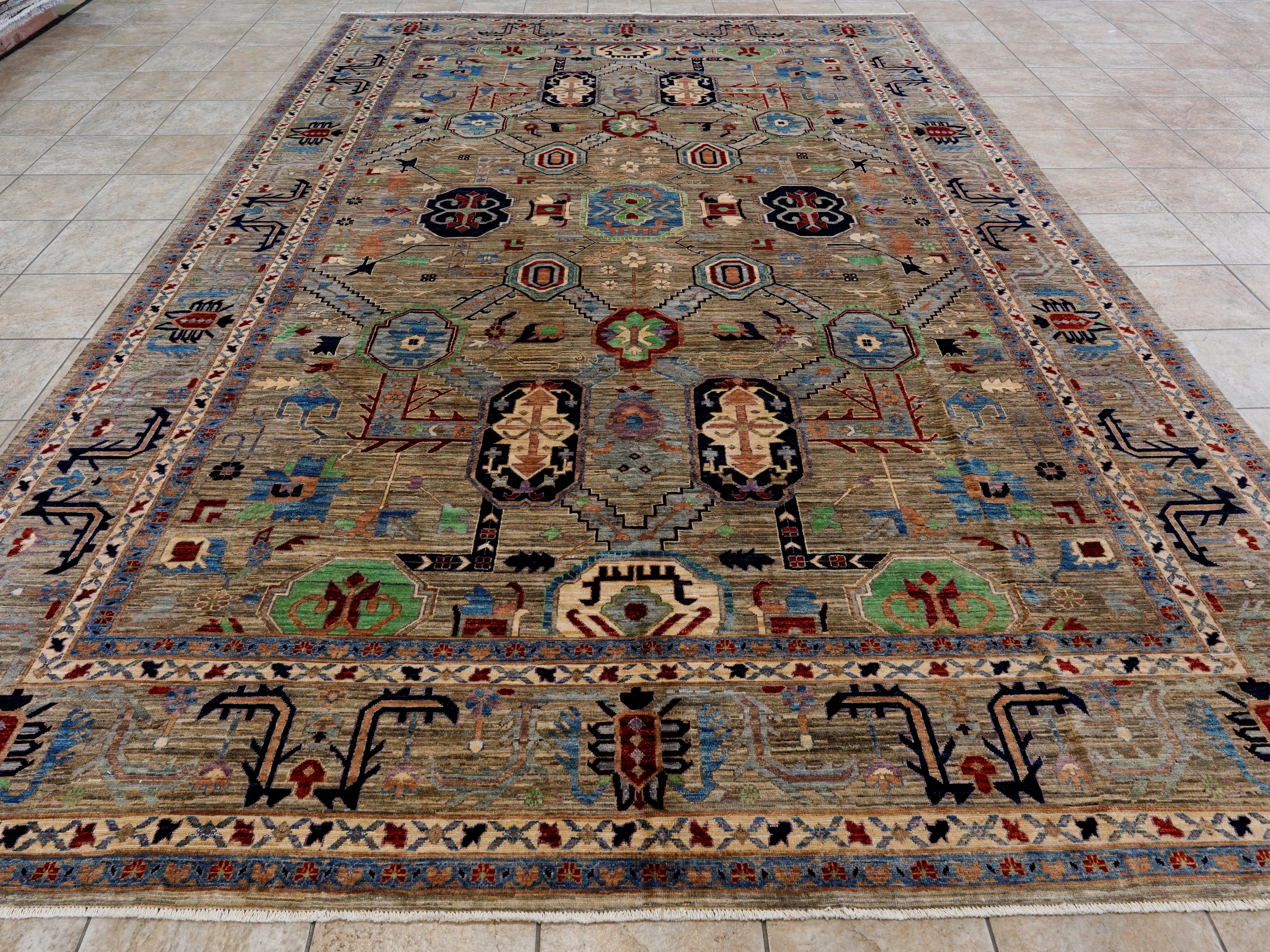 10x14 Ft Brown Oriental Area Rug - Hand Knotted Afghan Rug