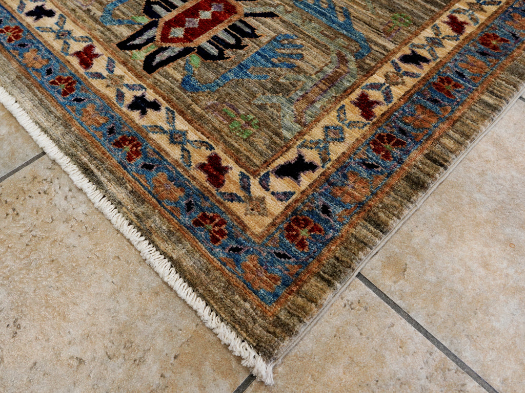 10x14 Ft Brown Oriental Area Rug - Hand Knotted Afghan Rug