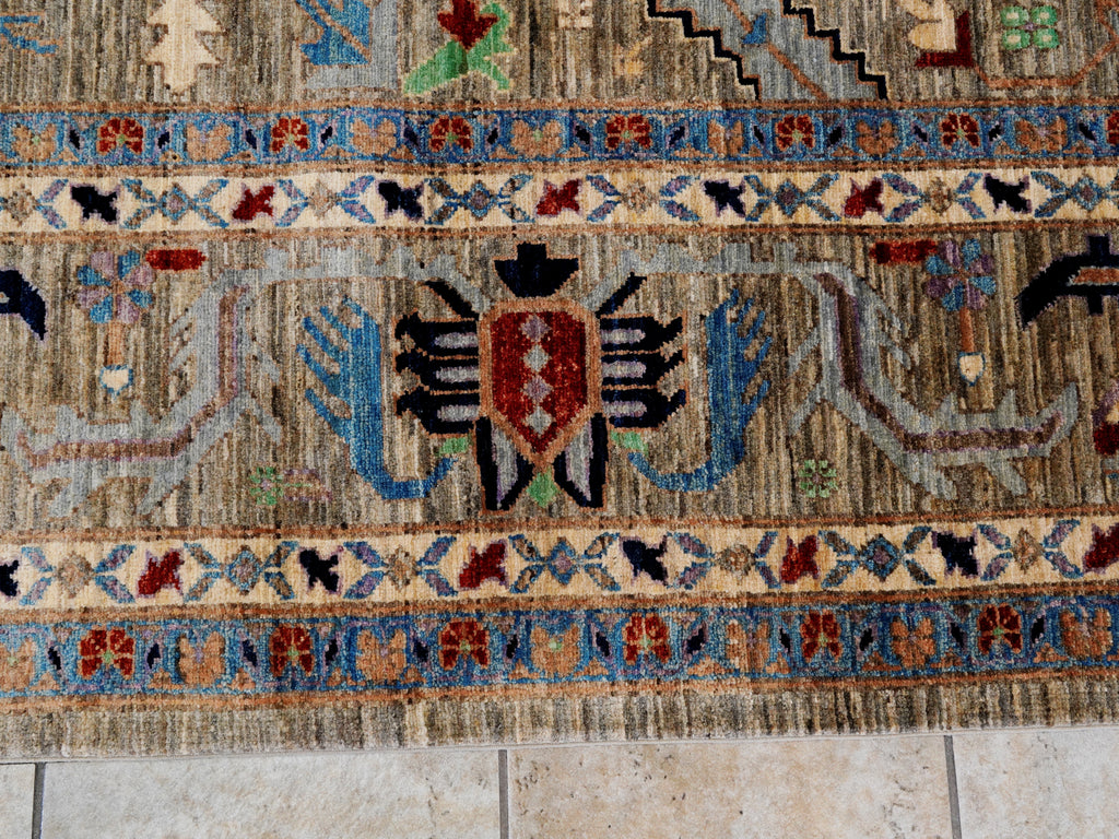 10x14 Ft Brown Oriental Area Rug - Hand Knotted Afghan Rug