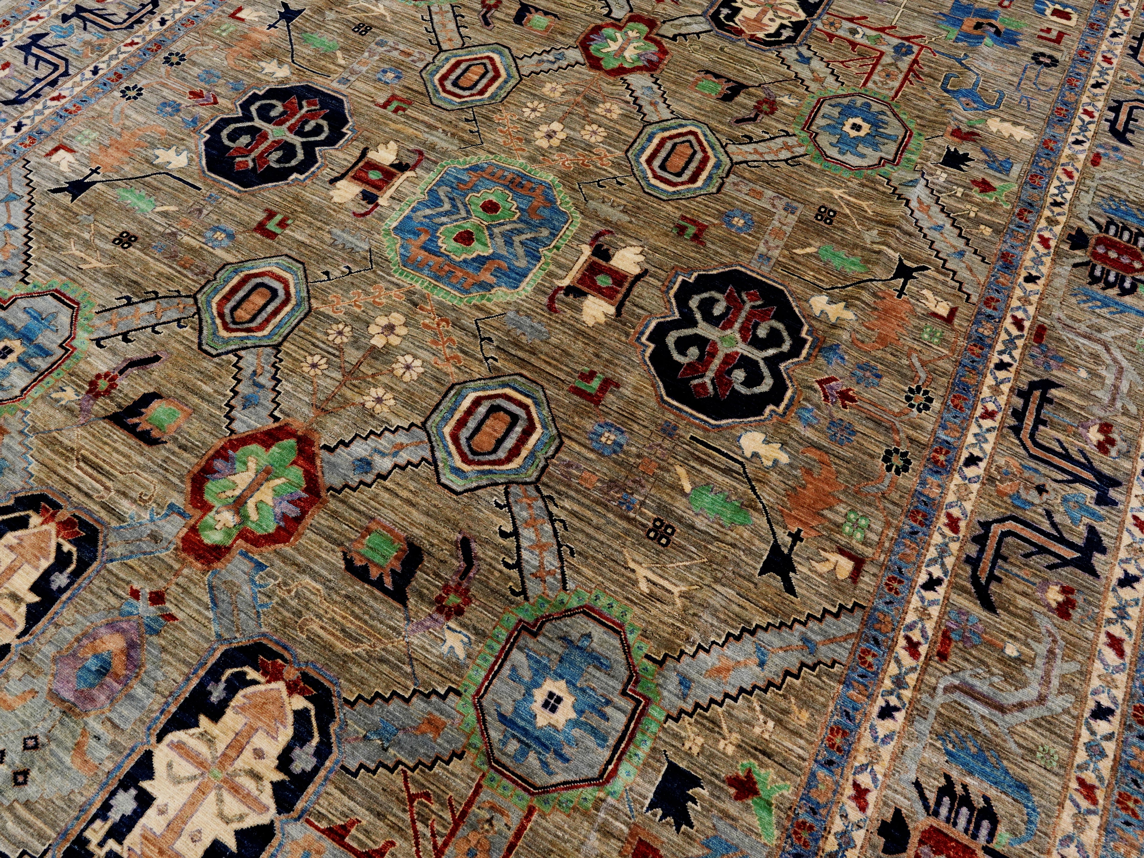 10x14 Ft Brown Oriental Area Rug - Hand Knotted Afghan Rug