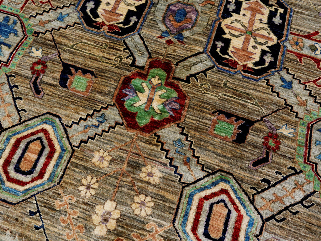 10x14 Ft Brown Oriental Area Rug - Hand Knotted Afghan Rug