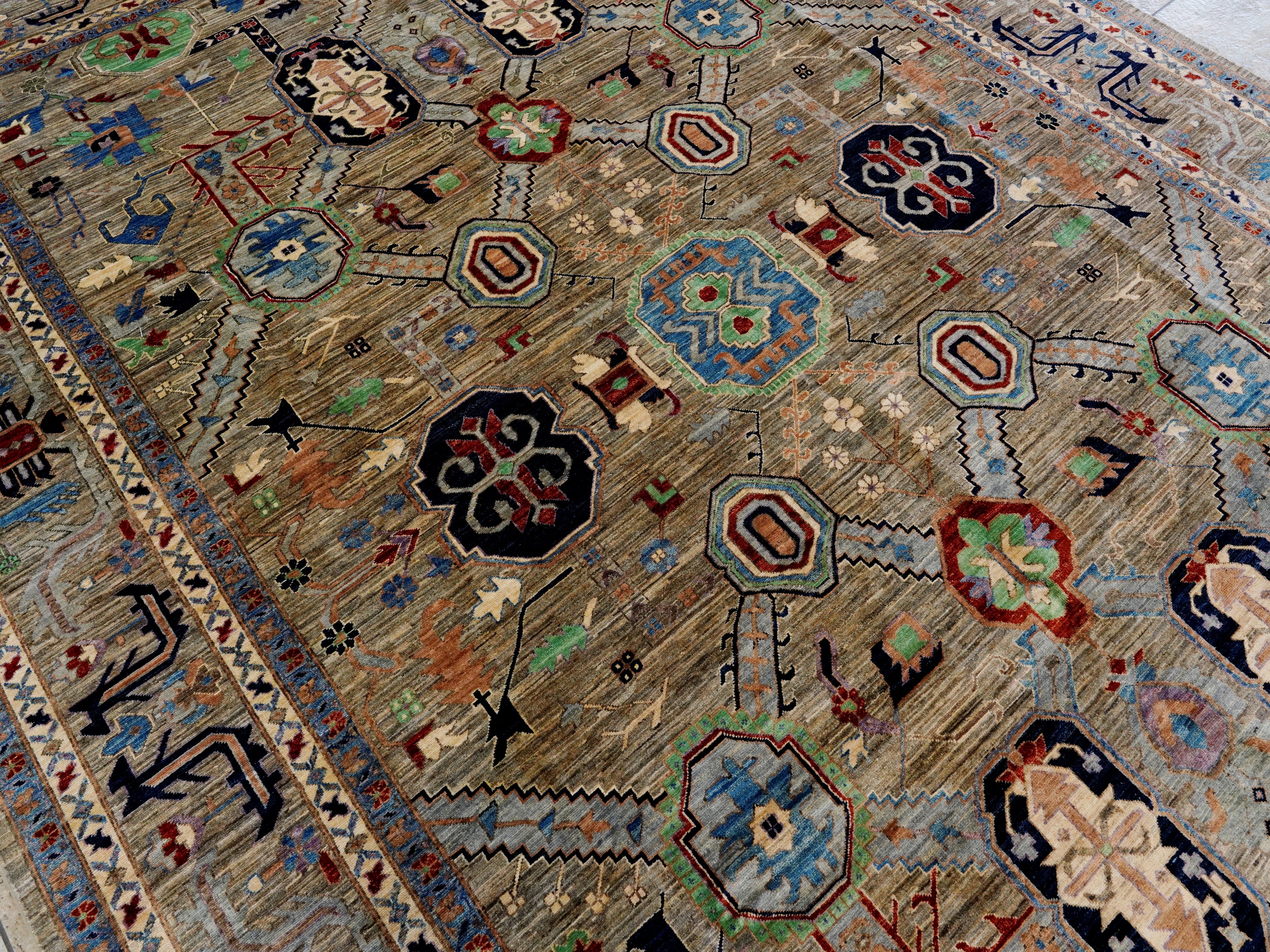 10x14 Ft Brown Oriental Area Rug - Hand Knotted Afghan Rug