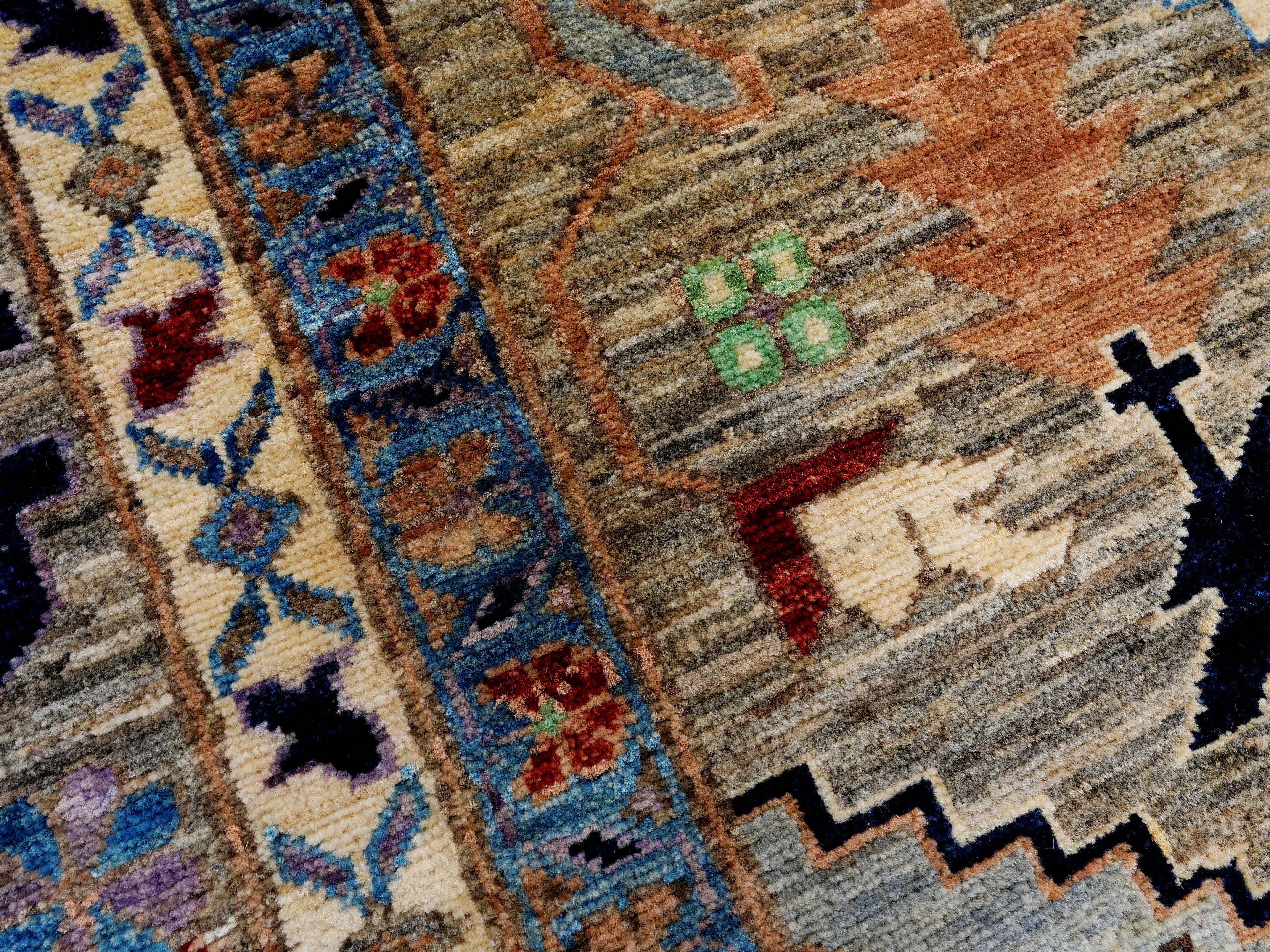 10x14 Ft Brown Oriental Area Rug - Hand Knotted Afghan Rug