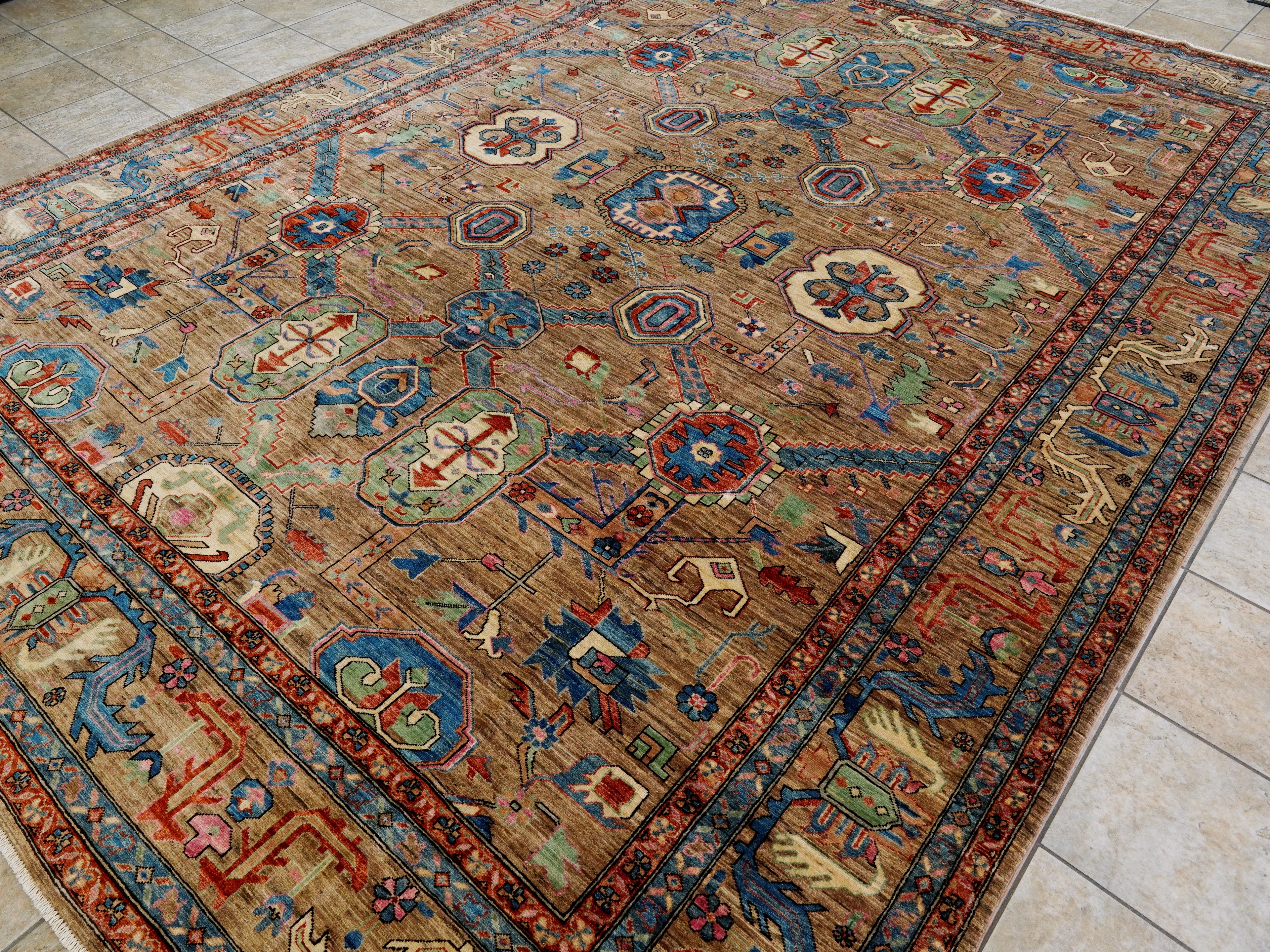 10x14 Ft Brown Oriental Rug - Hand Knotted Afghan Wool Rug