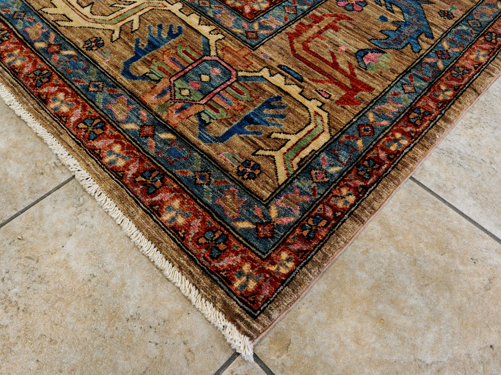 10x14 Ft Brown Oriental Rug - Hand Knotted Afghan Wool Rug