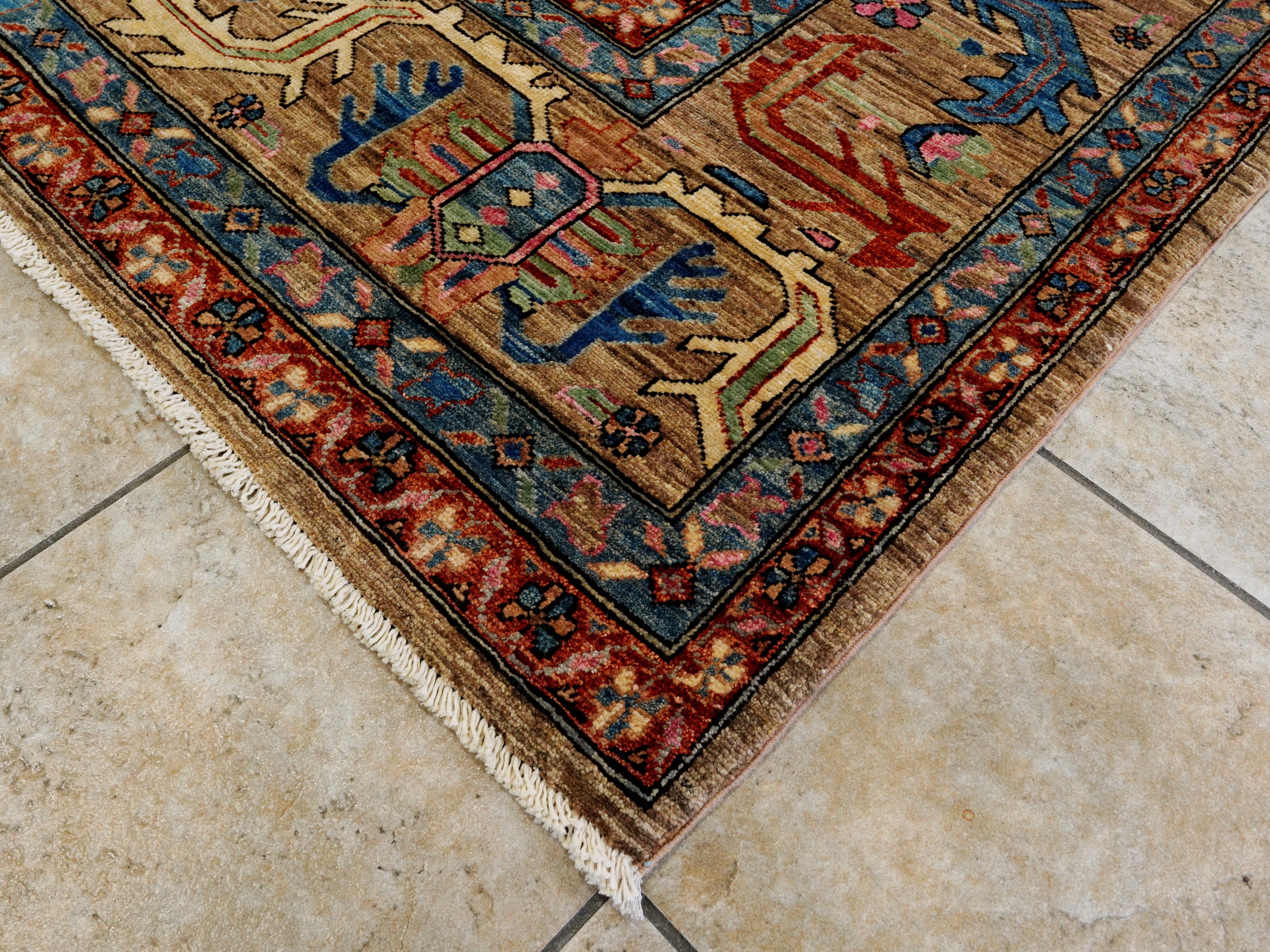 10x14 Ft Brown Oriental Rug - Hand Knotted Afghan Wool Rug