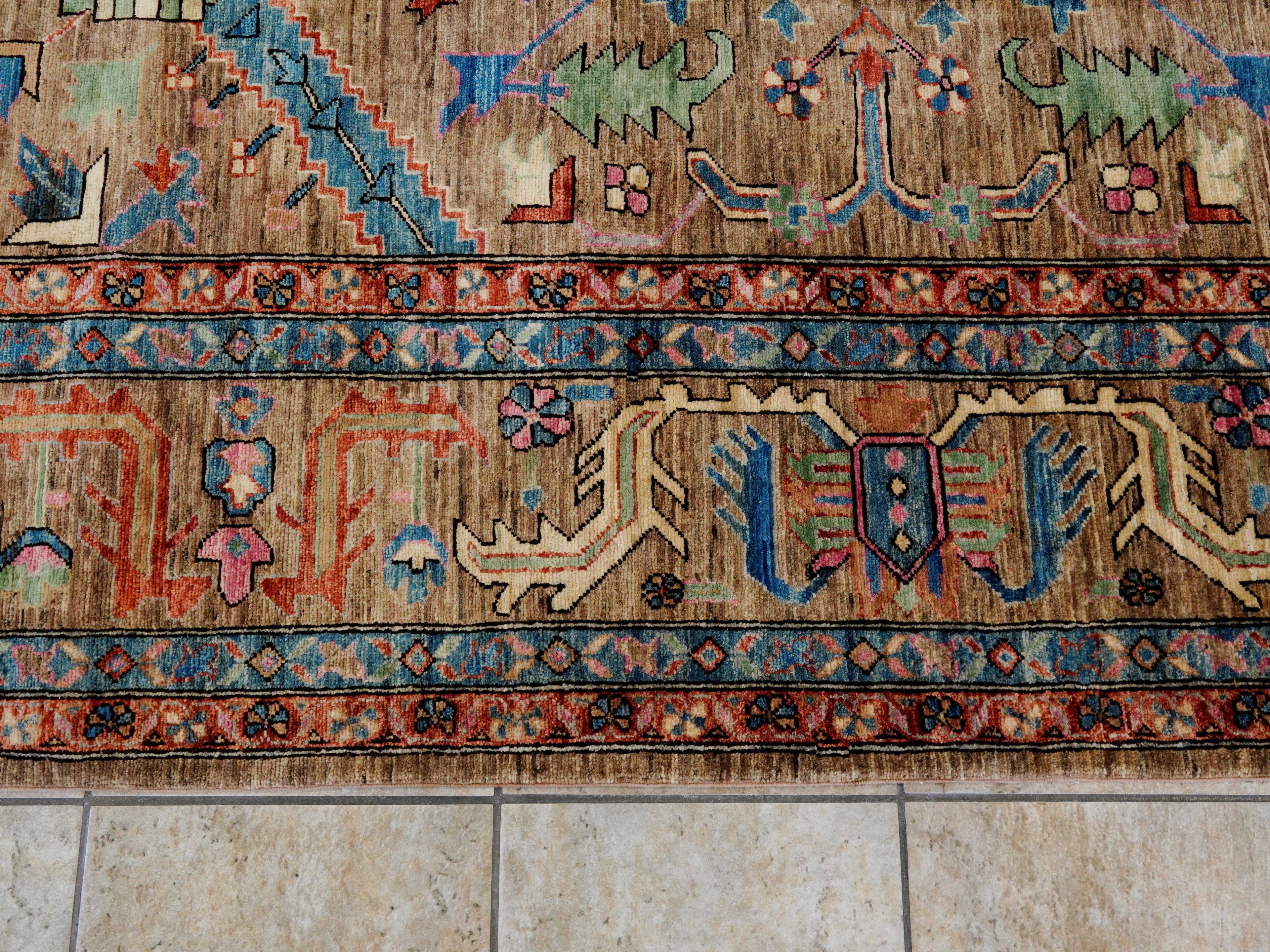 10x14 Ft Brown Oriental Rug - Hand Knotted Afghan Wool Rug