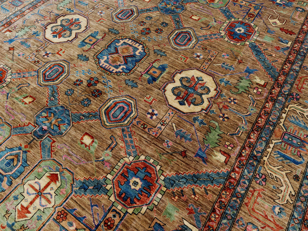 10x14 Ft Brown Oriental Rug - Hand Knotted Afghan Wool Rug
