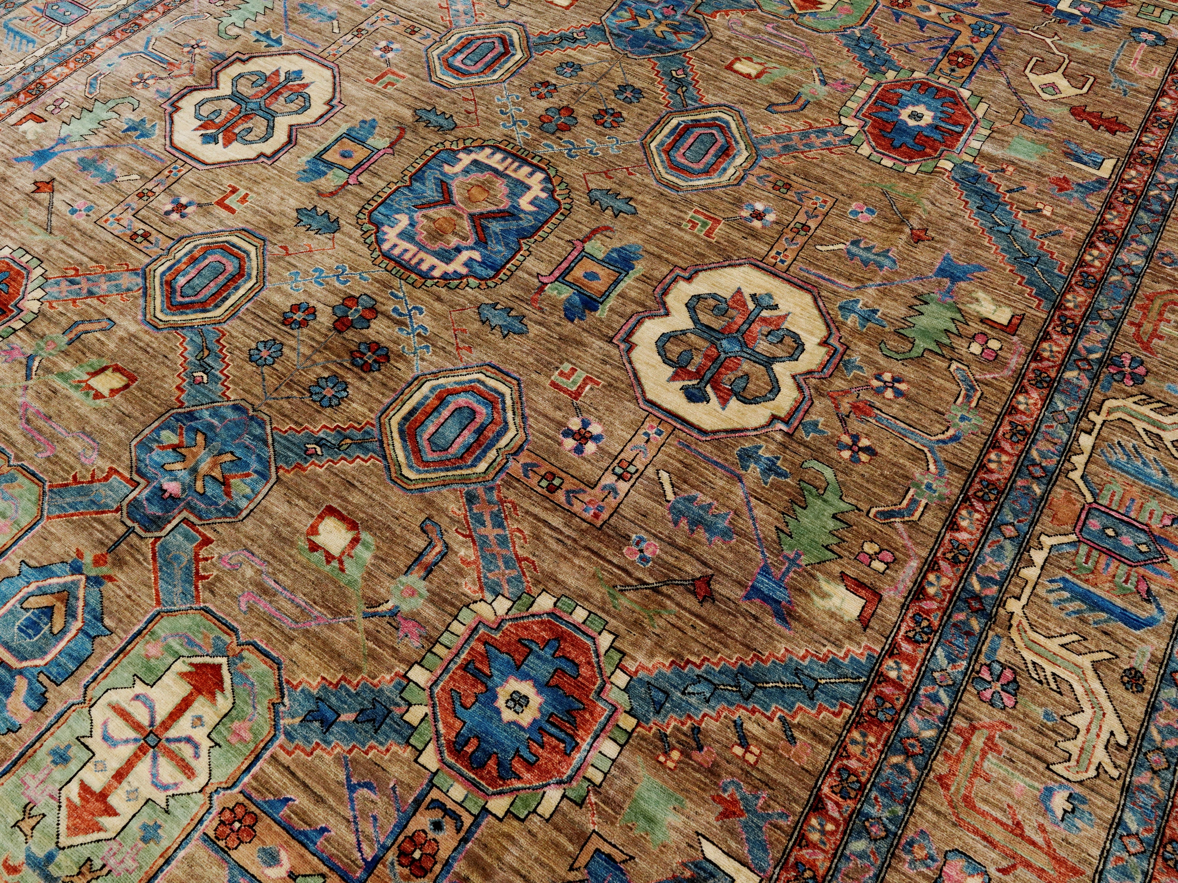 10x14 Ft Brown Oriental Rug - Hand Knotted Afghan Wool Rug