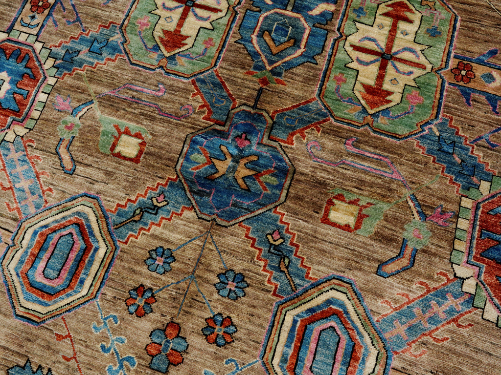 10x14 Ft Brown Oriental Rug - Hand Knotted Afghan Wool Rug