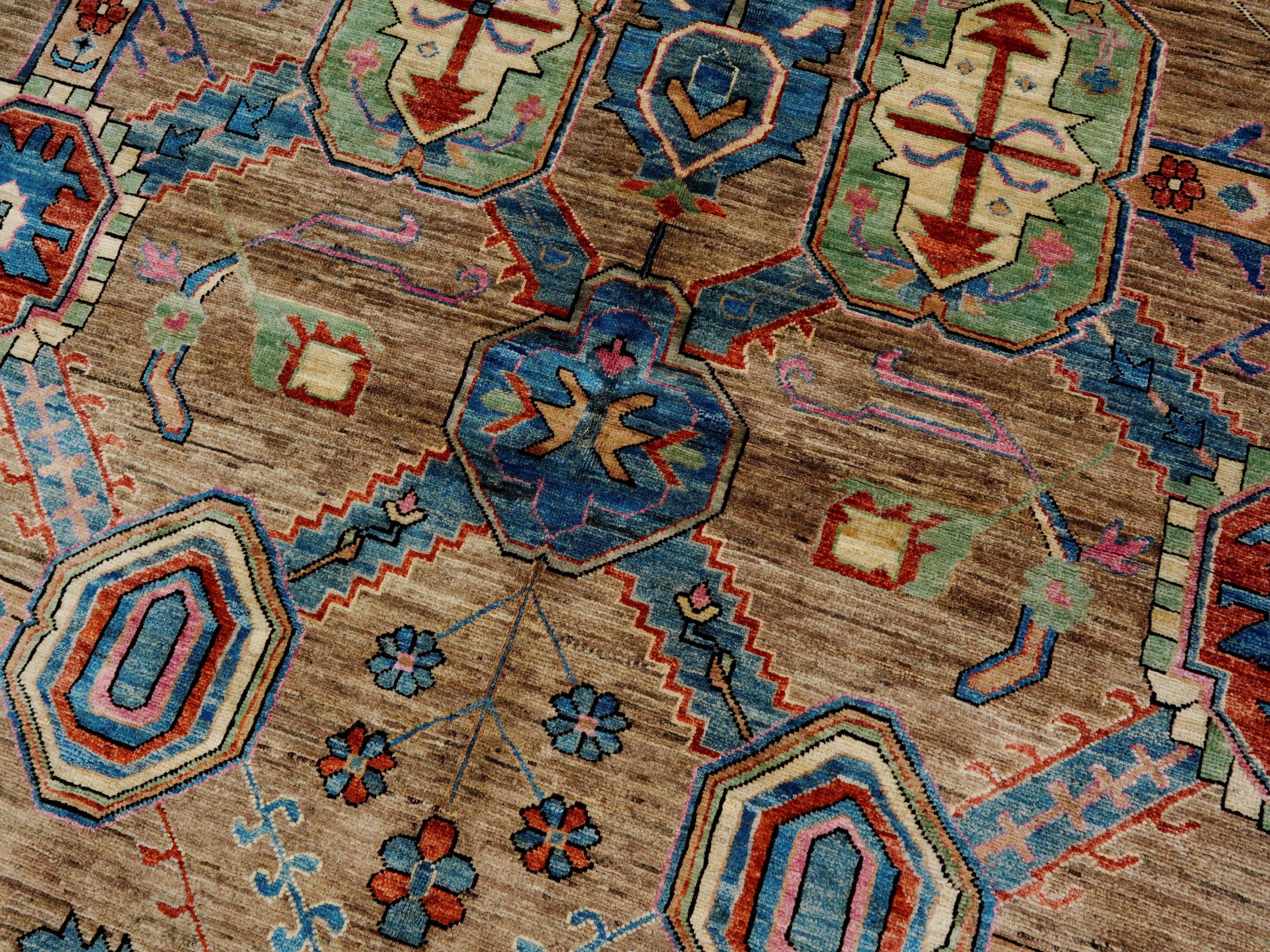 10x14 Ft Brown Oriental Rug - Hand Knotted Afghan Wool Rug