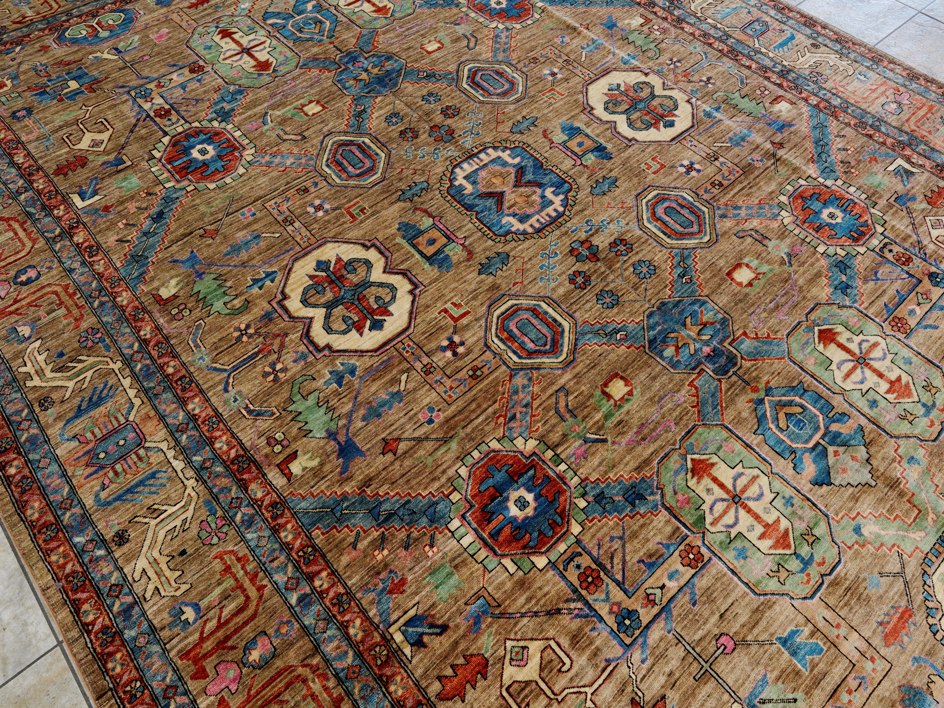 10x14 Ft Brown Oriental Rug - Hand Knotted Afghan Wool Rug
