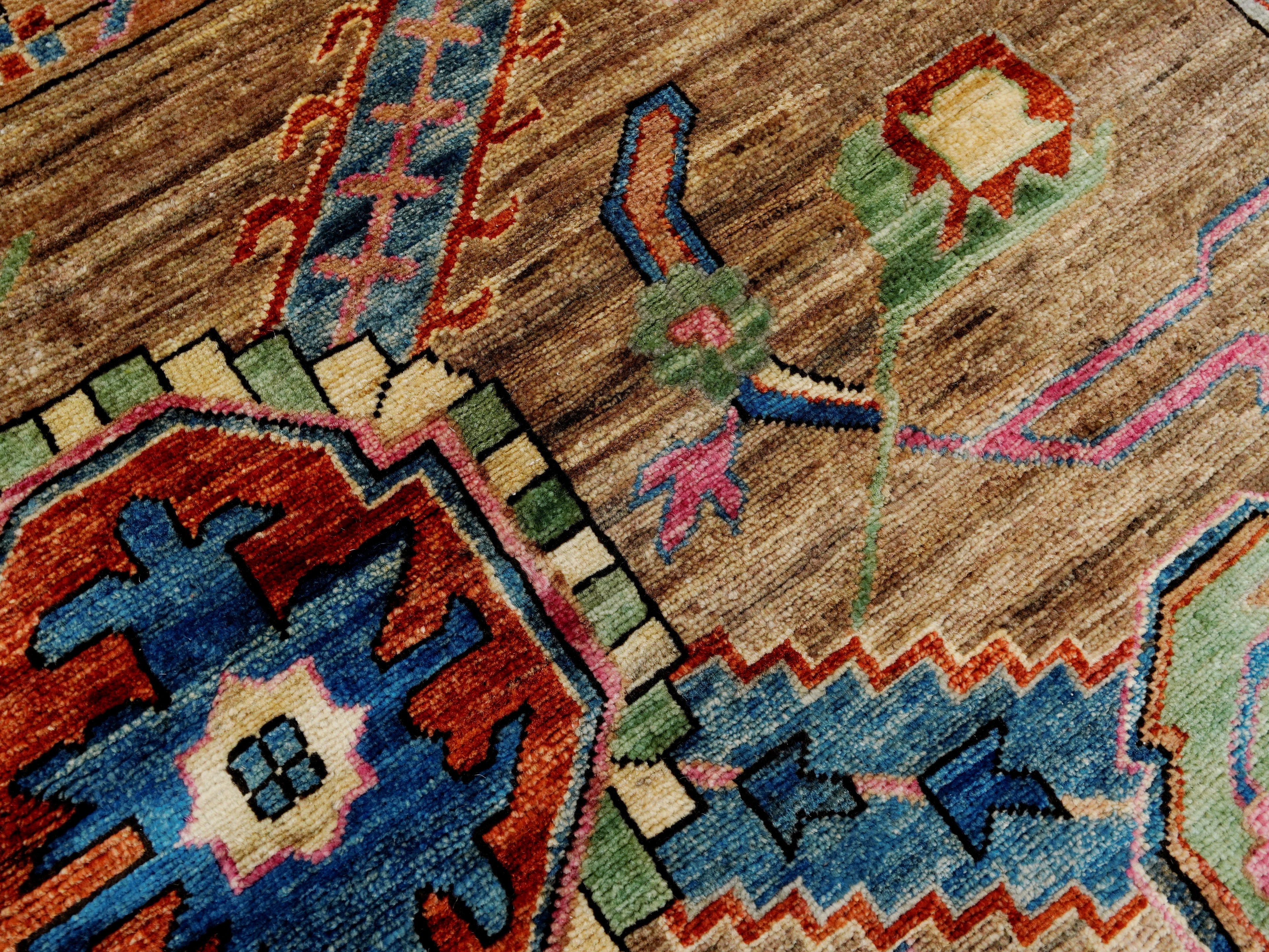 10x14 Ft Brown Oriental Rug - Hand Knotted Afghan Wool Rug