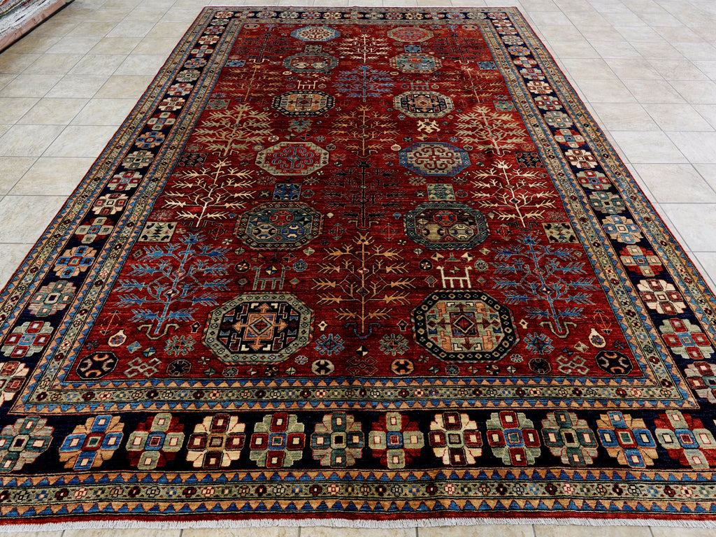 10x14 Ft Red Oriental Rug - Hand Knotted Afghan Wool Rug