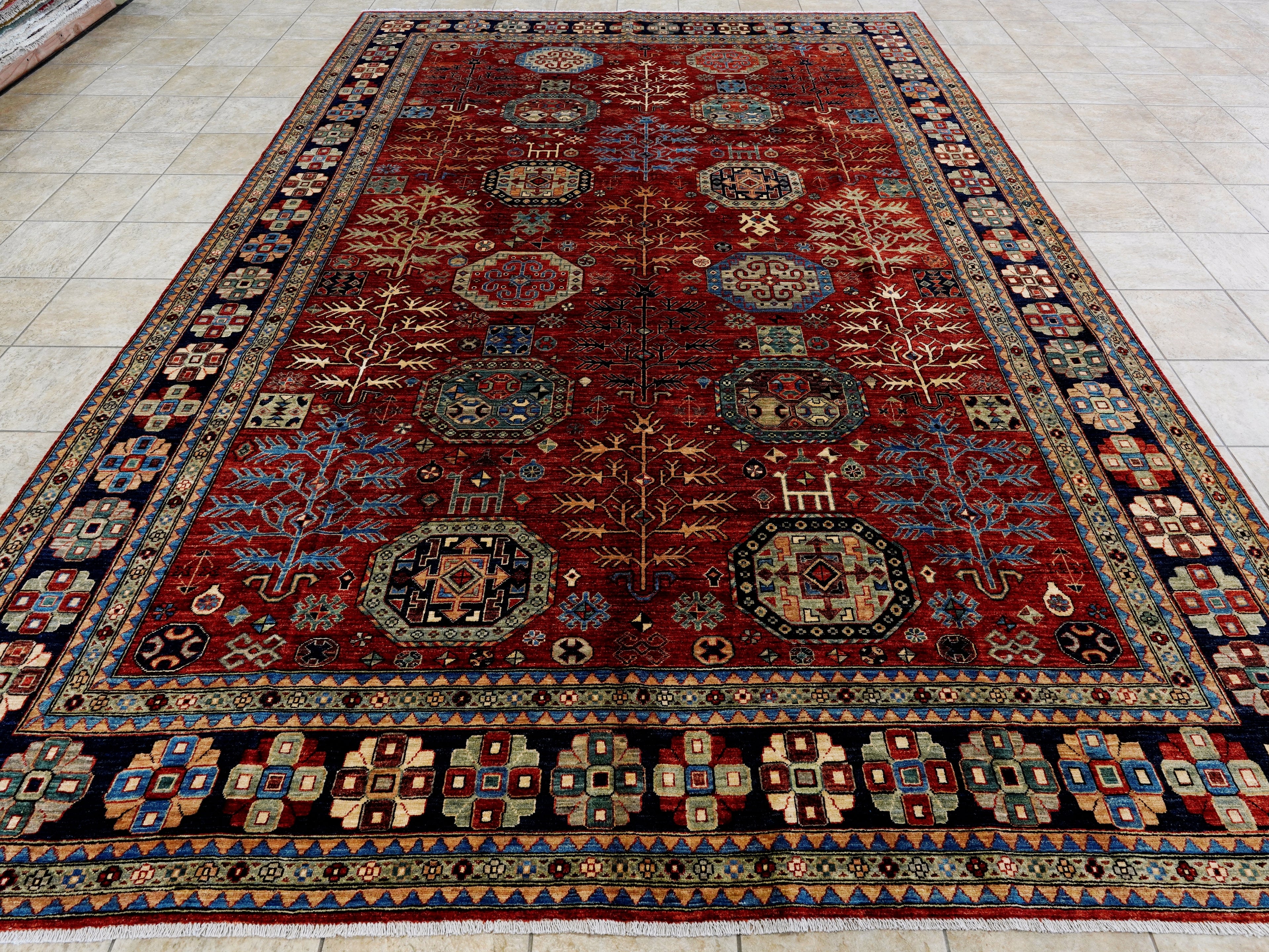 10x14 Ft Red Oriental Rug - Hand Knotted Afghan Wool Rug
