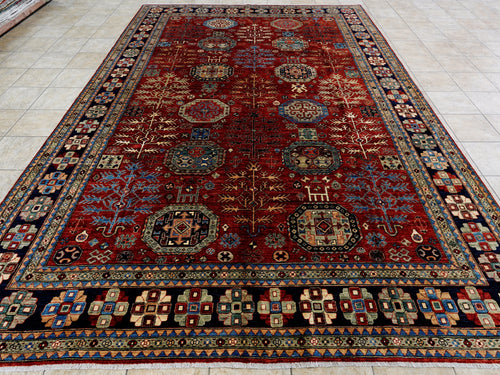 10x14 Ft Red Oriental Rug - Hand Knotted Afghan Wool Rug