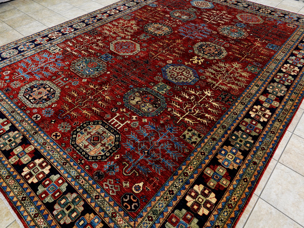 10x14 Ft Red Oriental Rug - Hand Knotted Afghan Wool Rug
