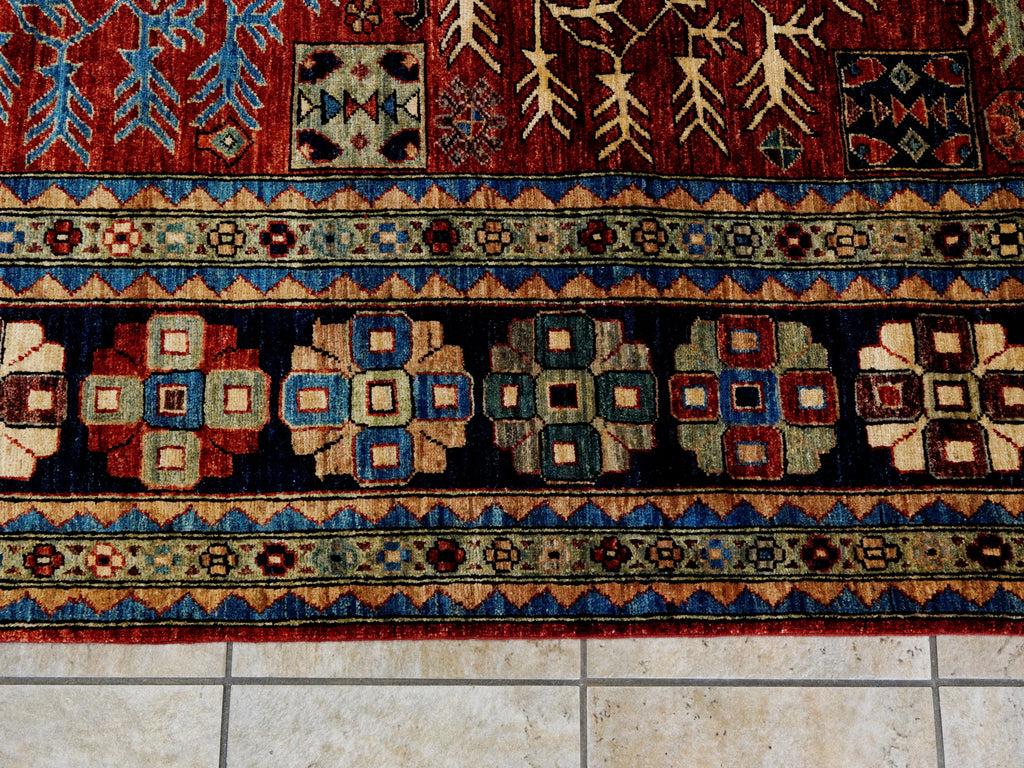 10x14 Ft Red Oriental Rug - Hand Knotted Afghan Wool Rug