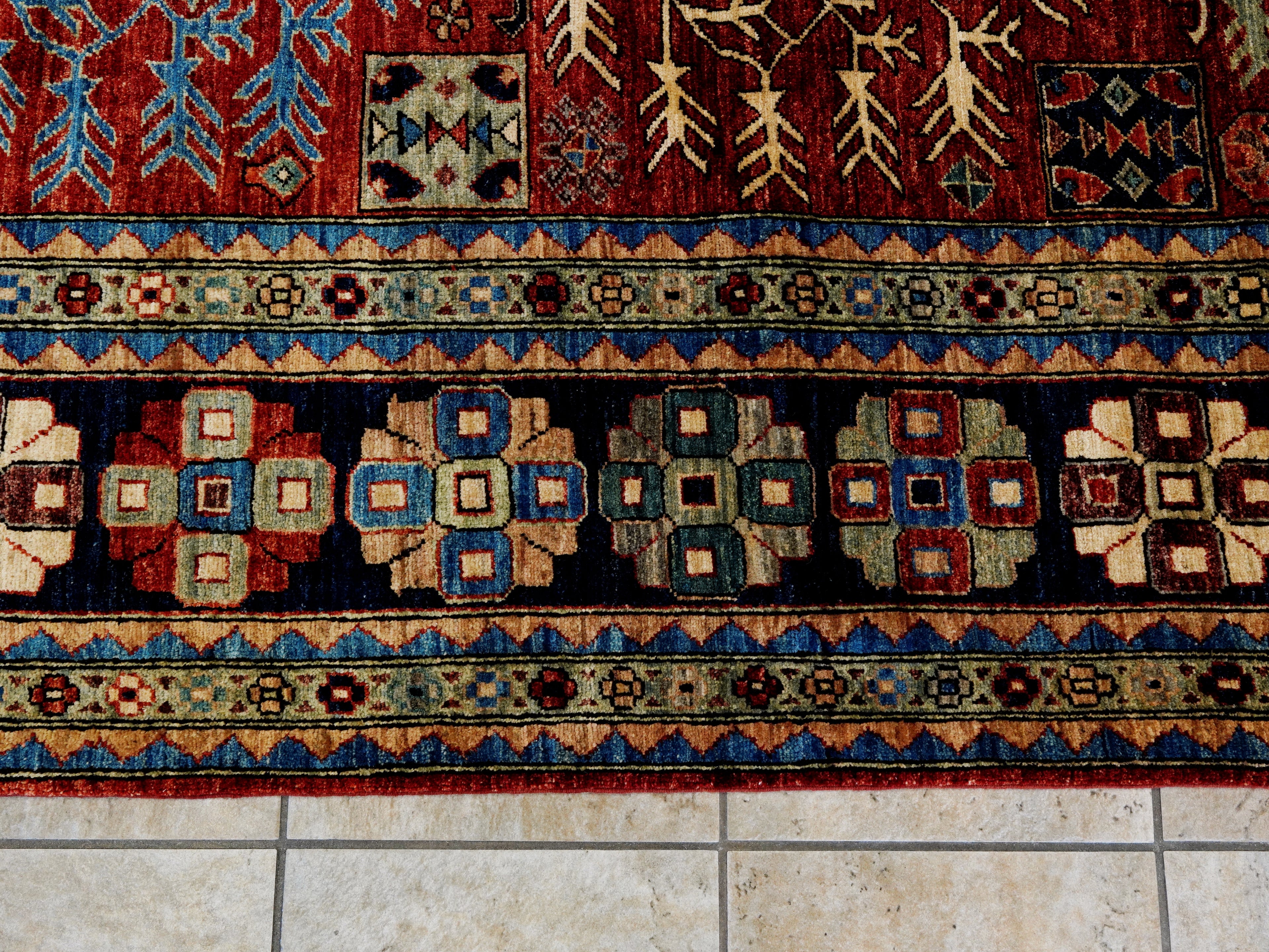 10x14 Ft Red Oriental Rug - Hand Knotted Afghan Wool Rug