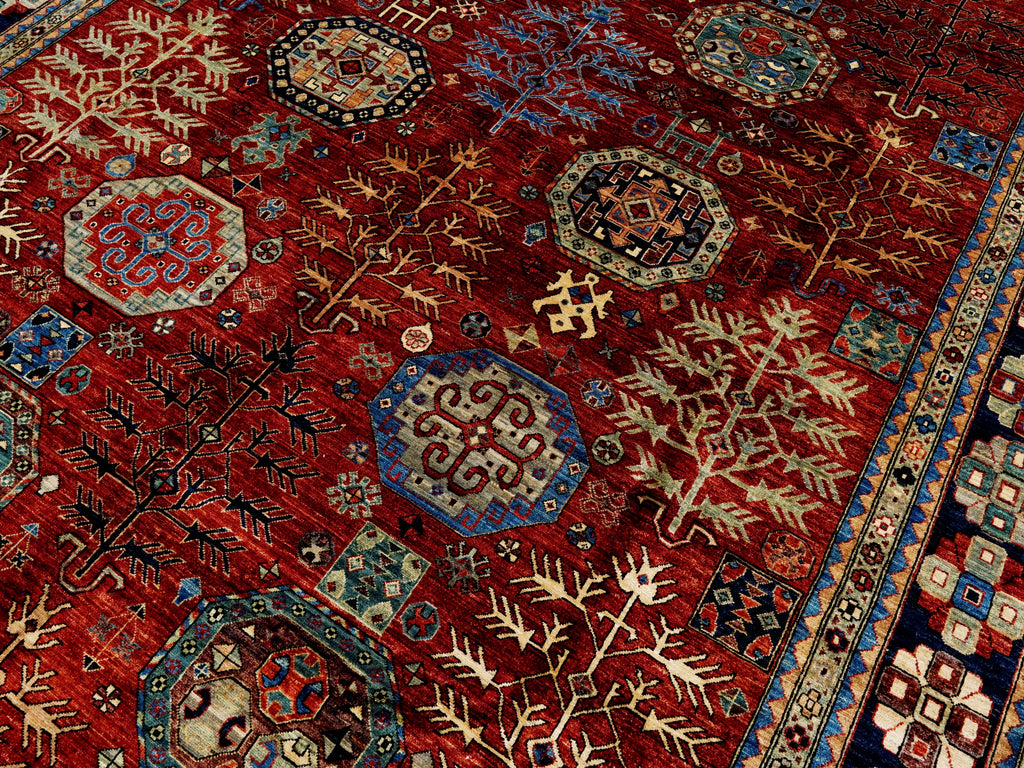 10x14 Ft Red Oriental Rug - Hand Knotted Afghan Wool Rug