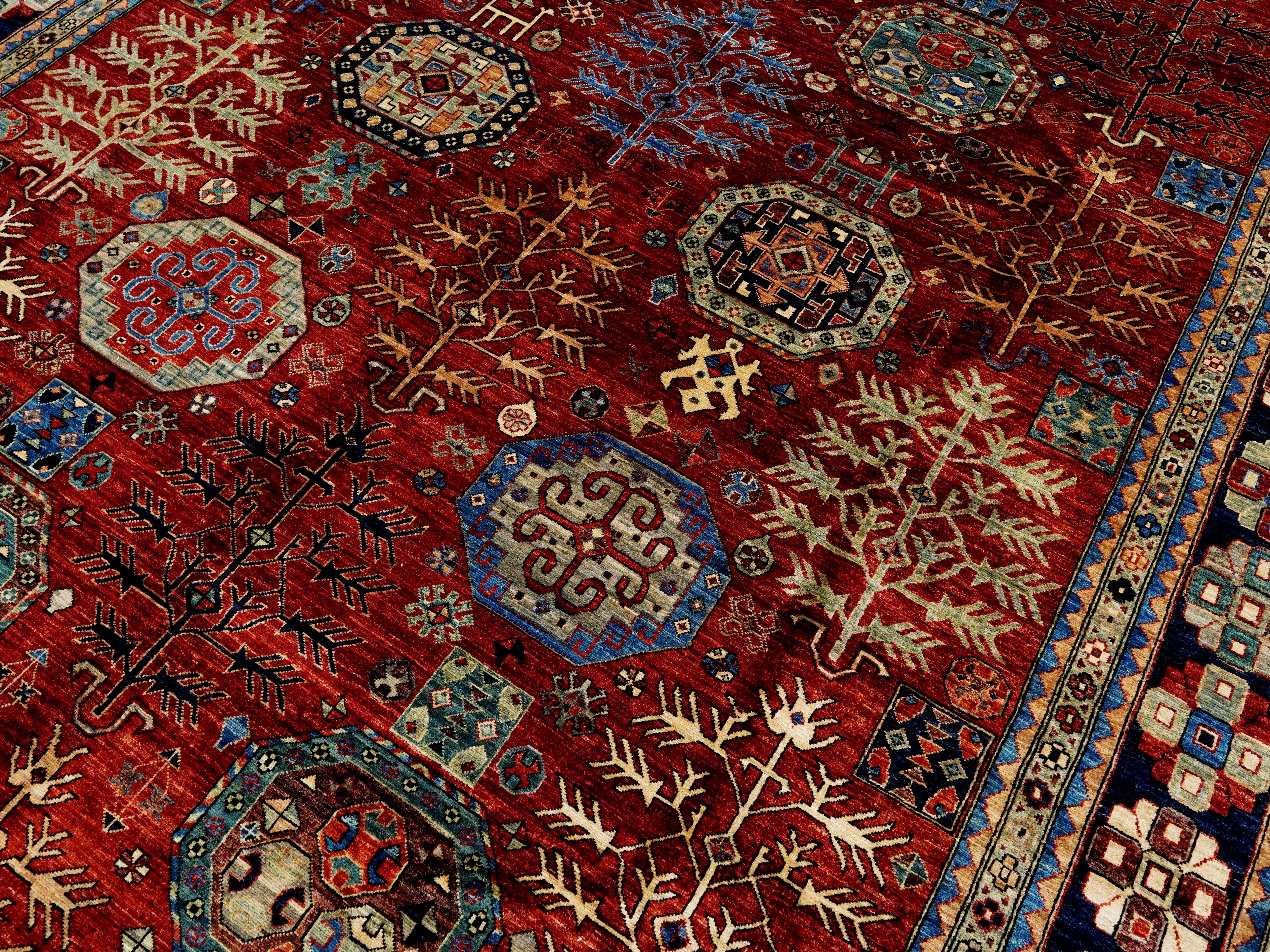 10x14 Ft Red Oriental Rug - Hand Knotted Afghan Wool Rug