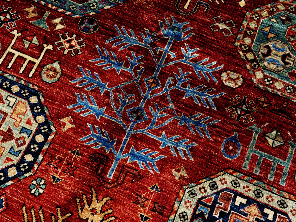 10x14 Ft Red Oriental Rug - Hand Knotted Afghan Wool Rug