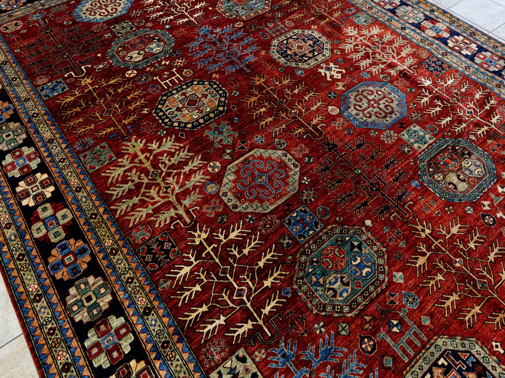 10x14 Ft Red Oriental Rug - Hand Knotted Afghan Wool Rug