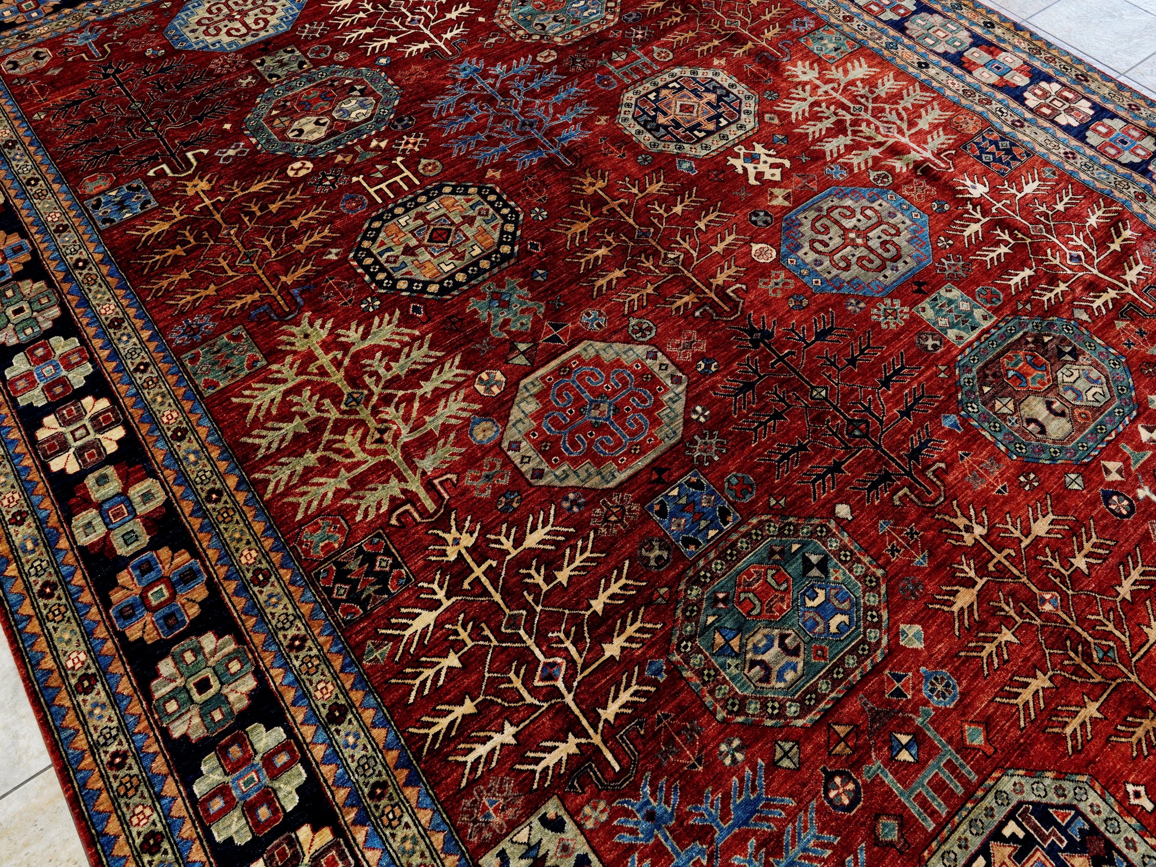 10x14 Ft Red Oriental Rug - Hand Knotted Afghan Wool Rug