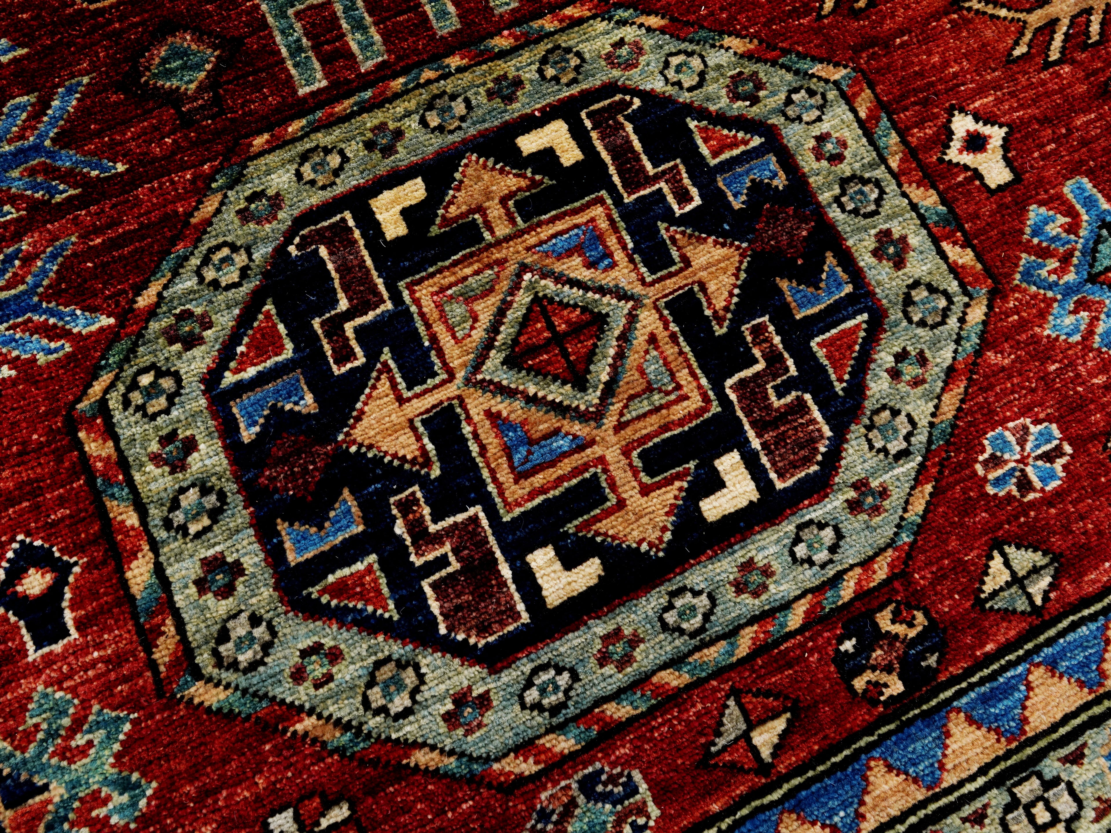 10x14 Ft Red Oriental Rug - Hand Knotted Afghan Wool Rug