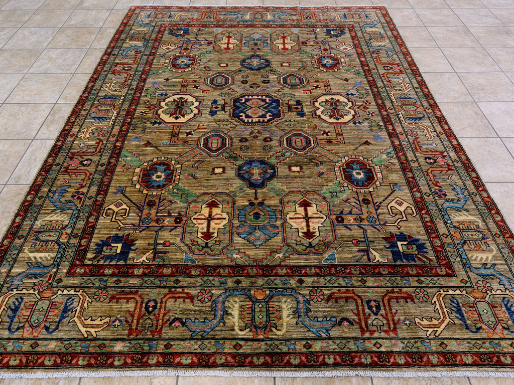 8x10 Ft Brown Oriental Rug - Hand Knotted Afghan Rug