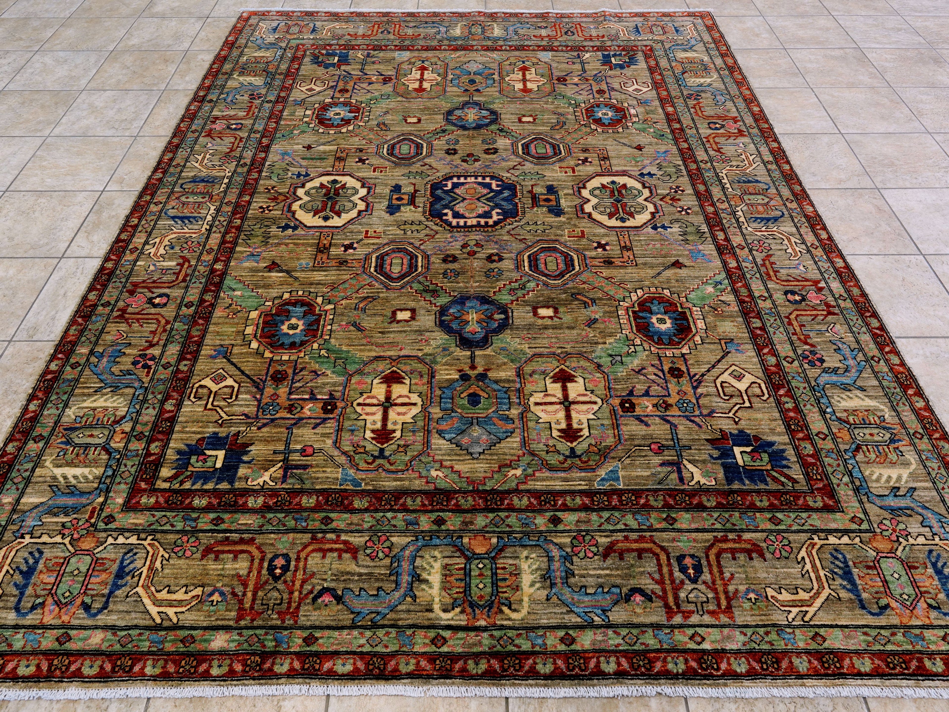 8x10 Ft Brown Oriental Rug - Hand Knotted Afghan Rug