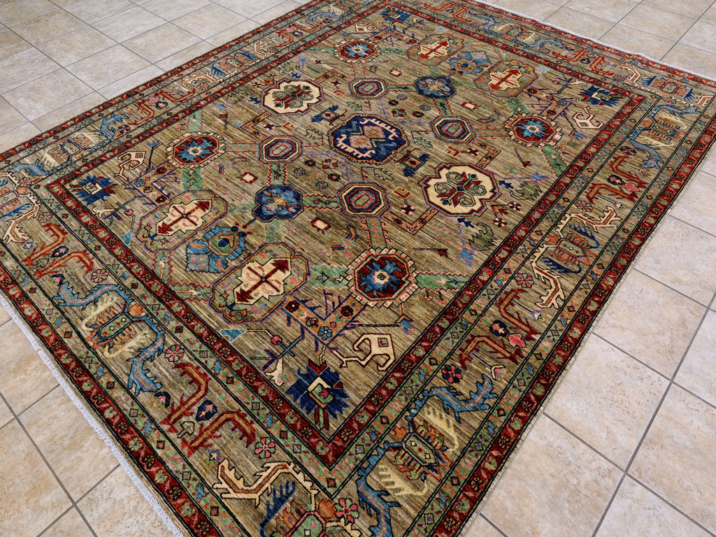 8x10 Ft Brown Oriental Rug - Hand Knotted Afghan Rug